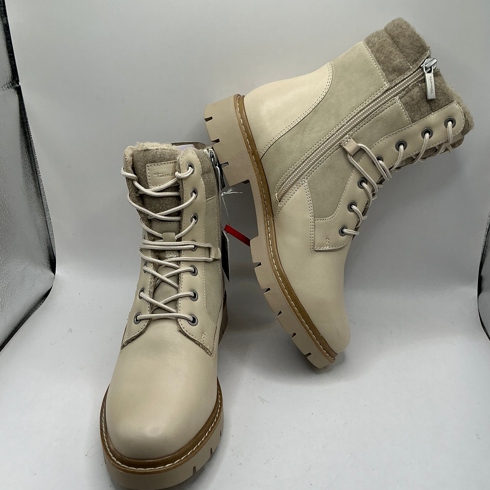 Tamaris comfort ivory leather & suede ankle boots
