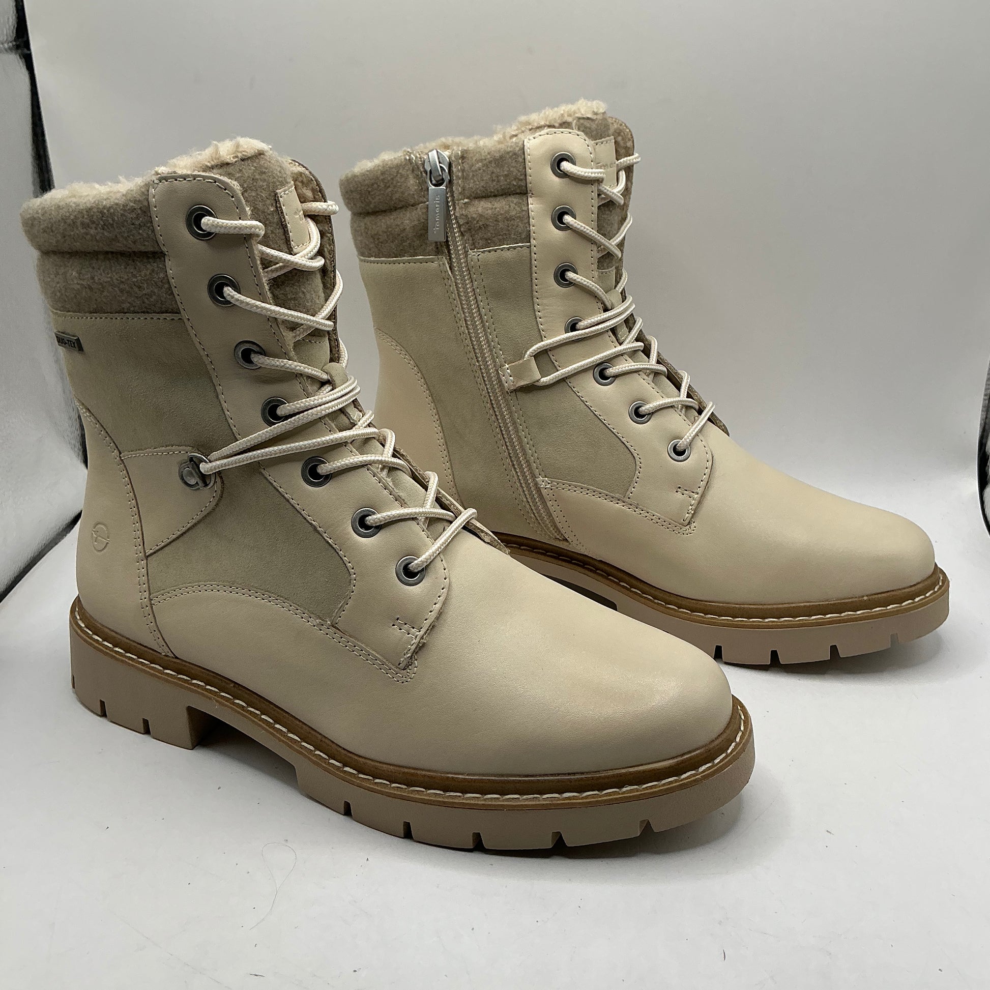 Tamaris comfort ivory leather & suede ankle boots
