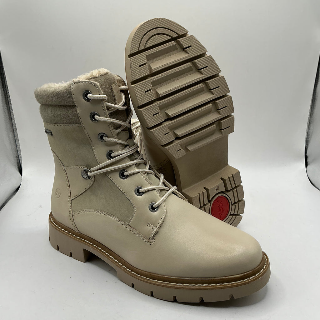 Tamaris comfort ivory leather & suede ankle boots