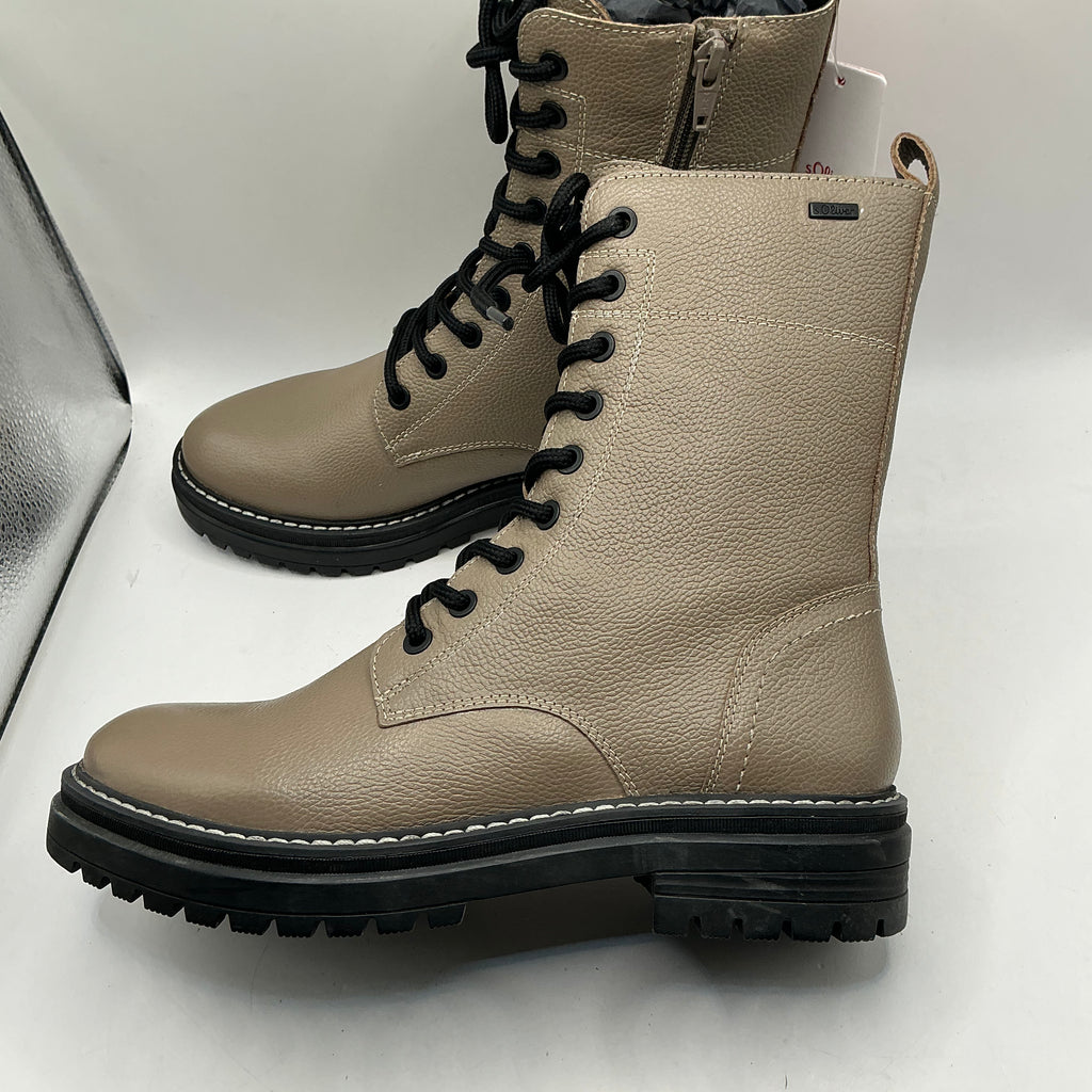 S.Oliver taupe leather ankle combat boots