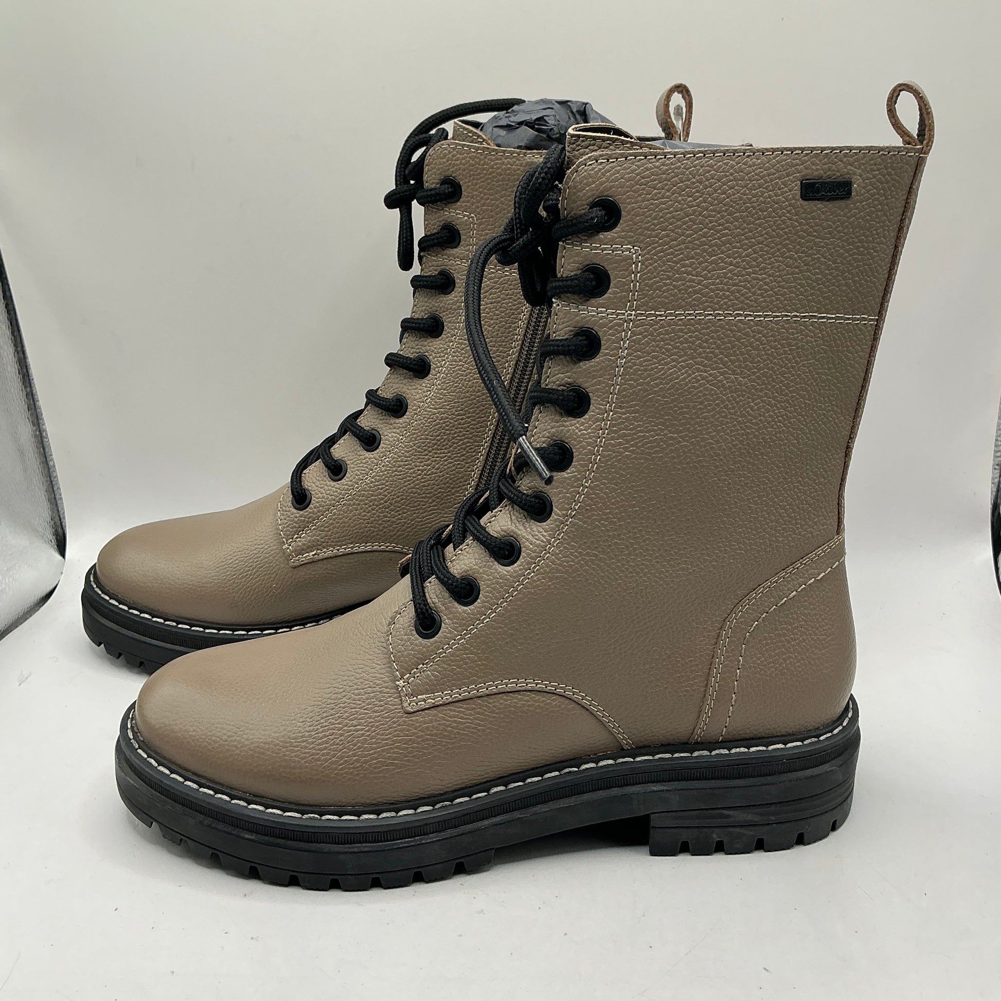 S.Oliver taupe leather ankle combat boots
