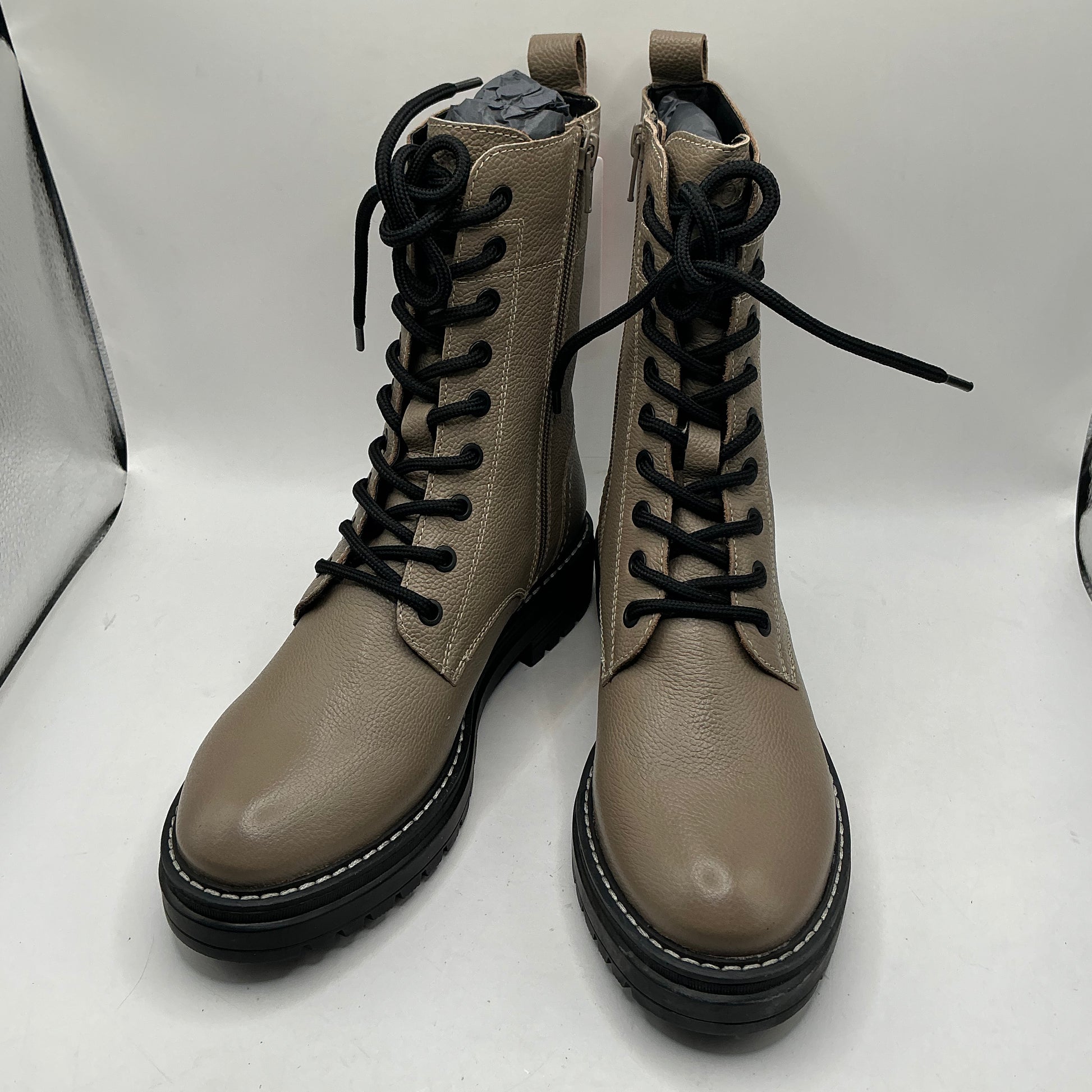 S.Oliver taupe leather ankle combat boots