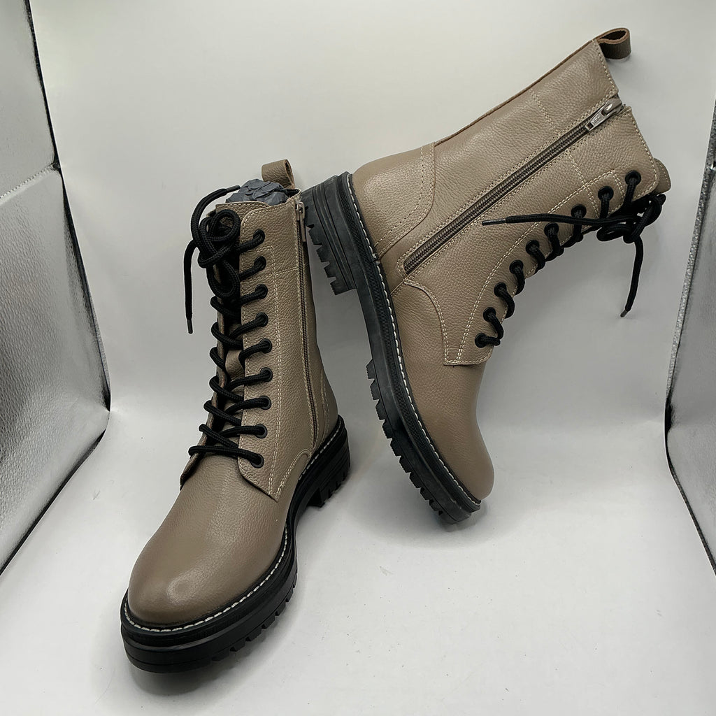 S.Oliver taupe leather ankle combat boots