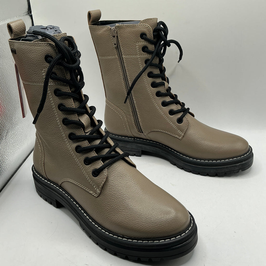 S.Oliver taupe leather ankle combat boots