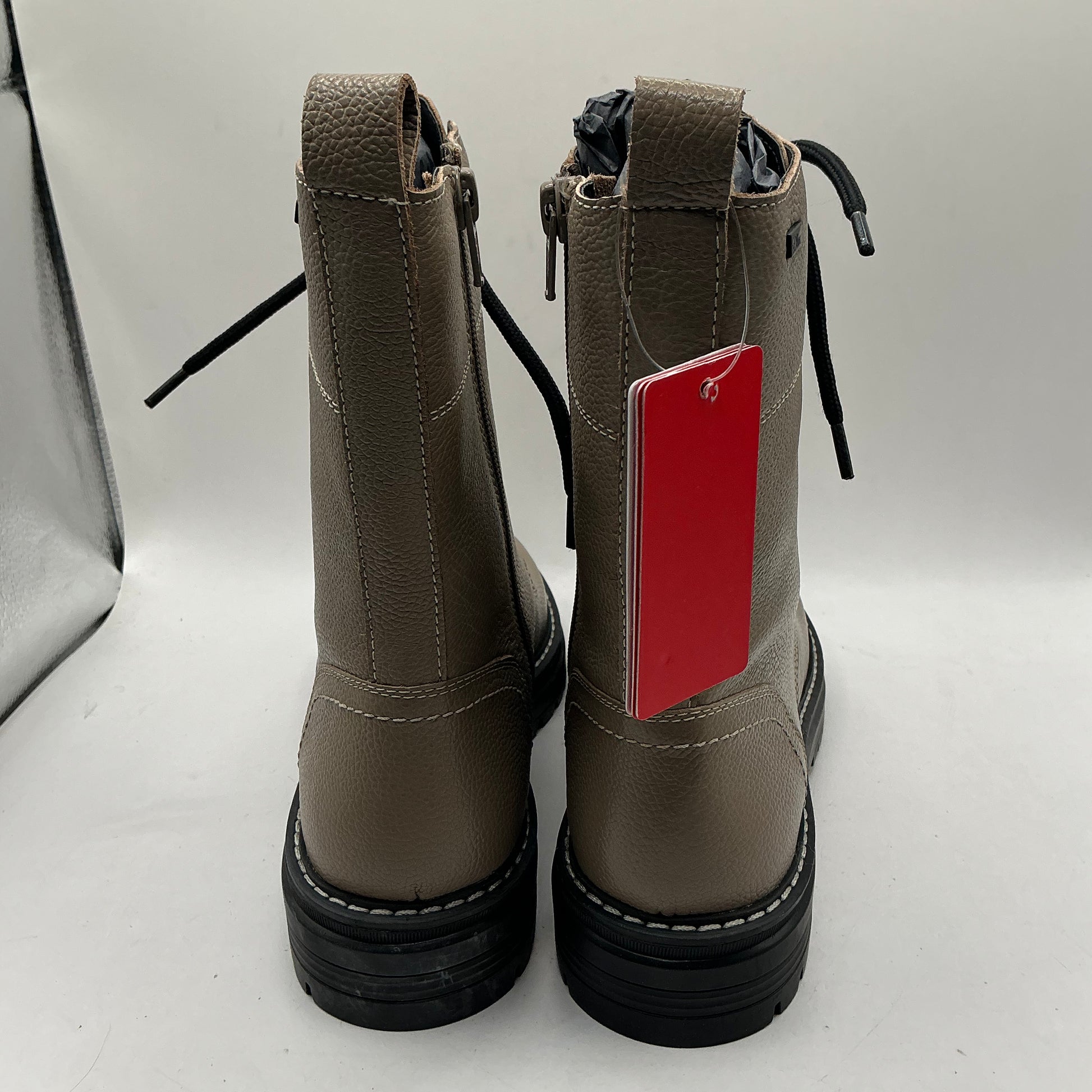 S.Oliver taupe leather ankle combat boots