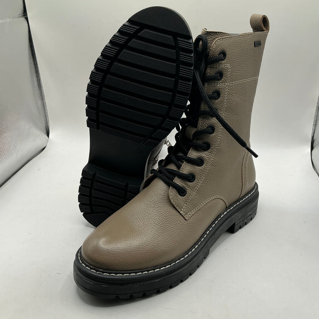 S.Oliver taupe leather ankle combat boots