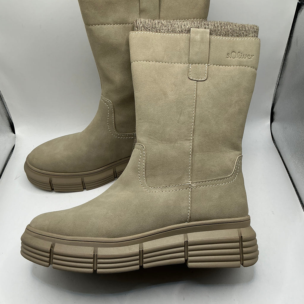 S.Oliver taupe faux suede mid calf boots