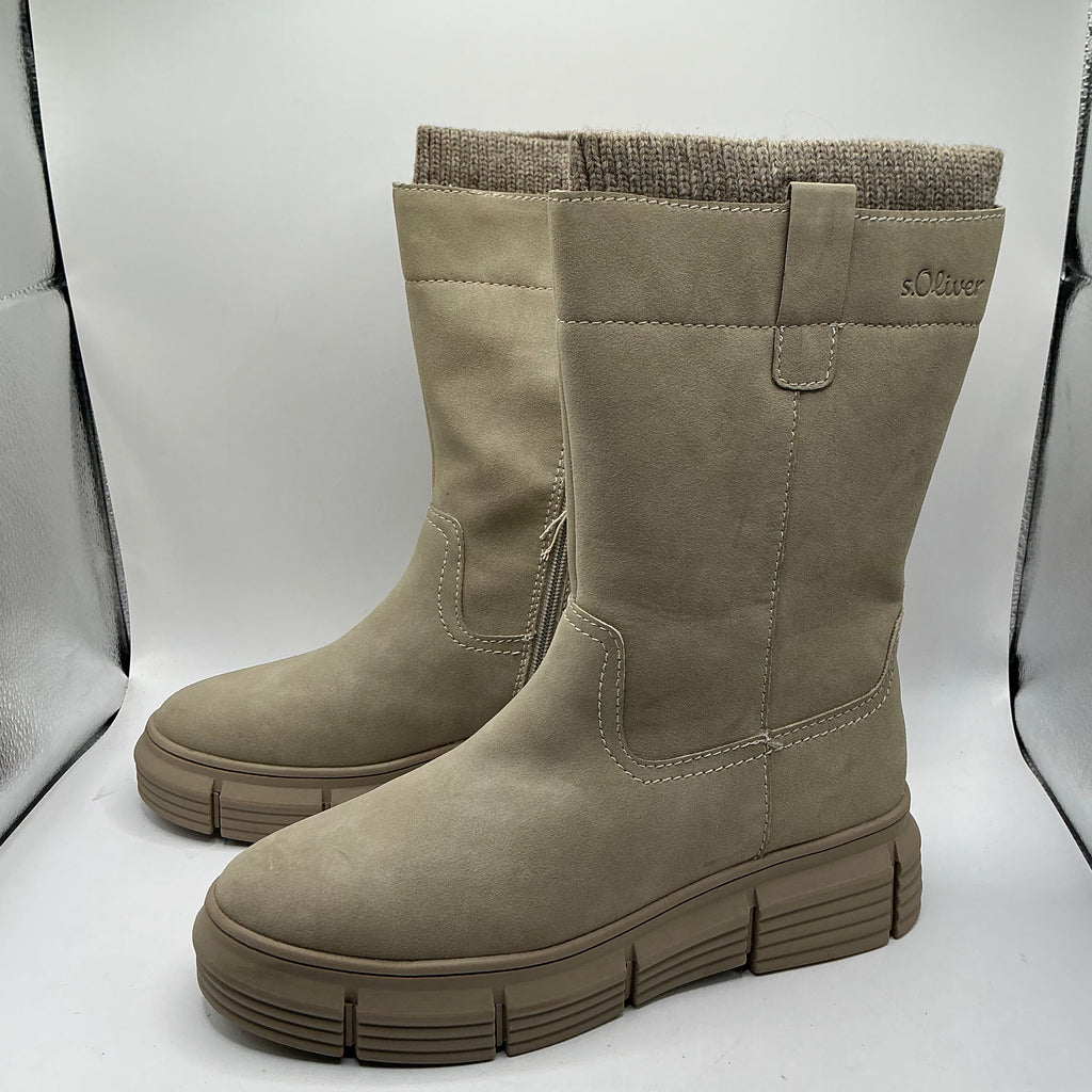 S.Oliver taupe faux suede mid calf boots