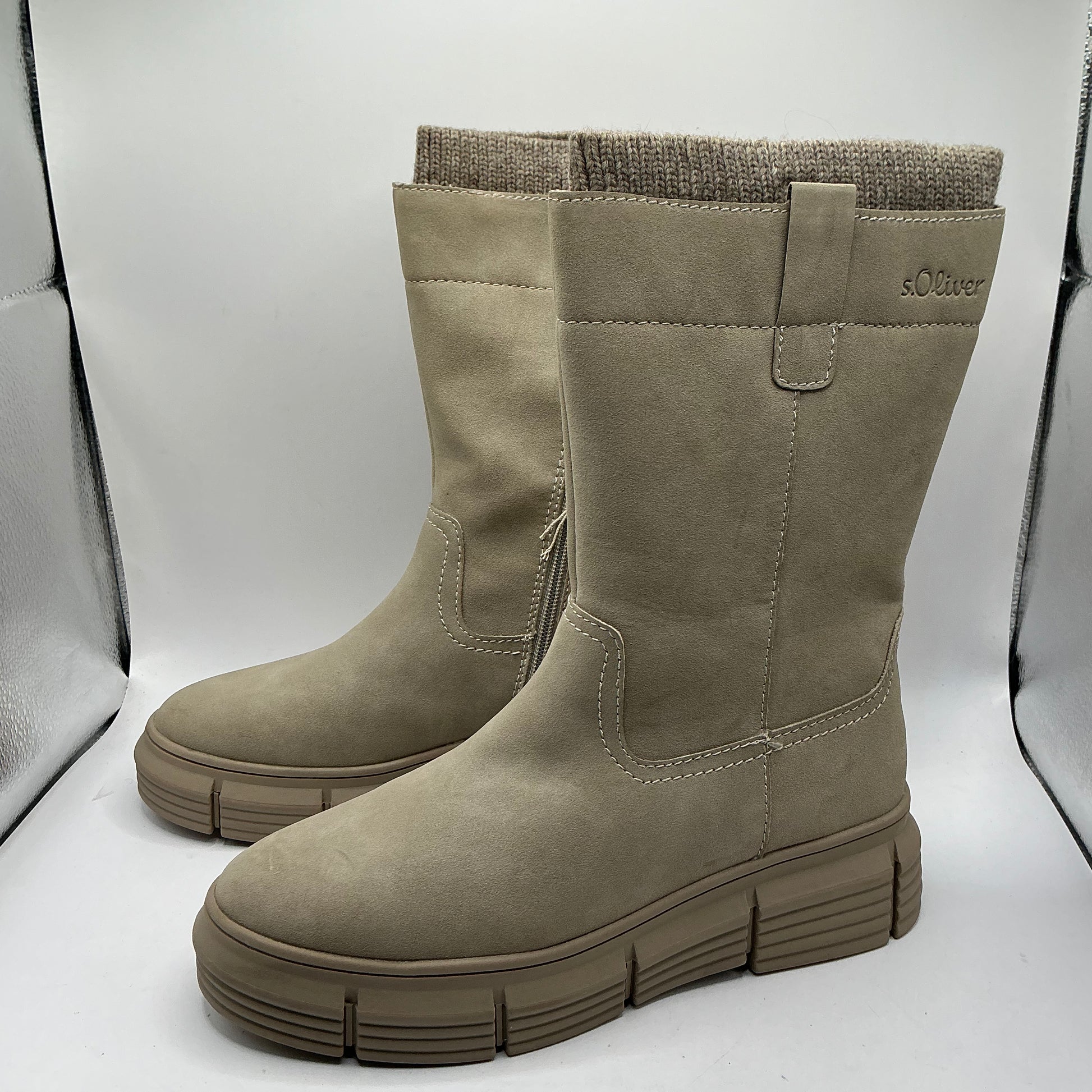 S.Oliver taupe faux suede mid calf boots