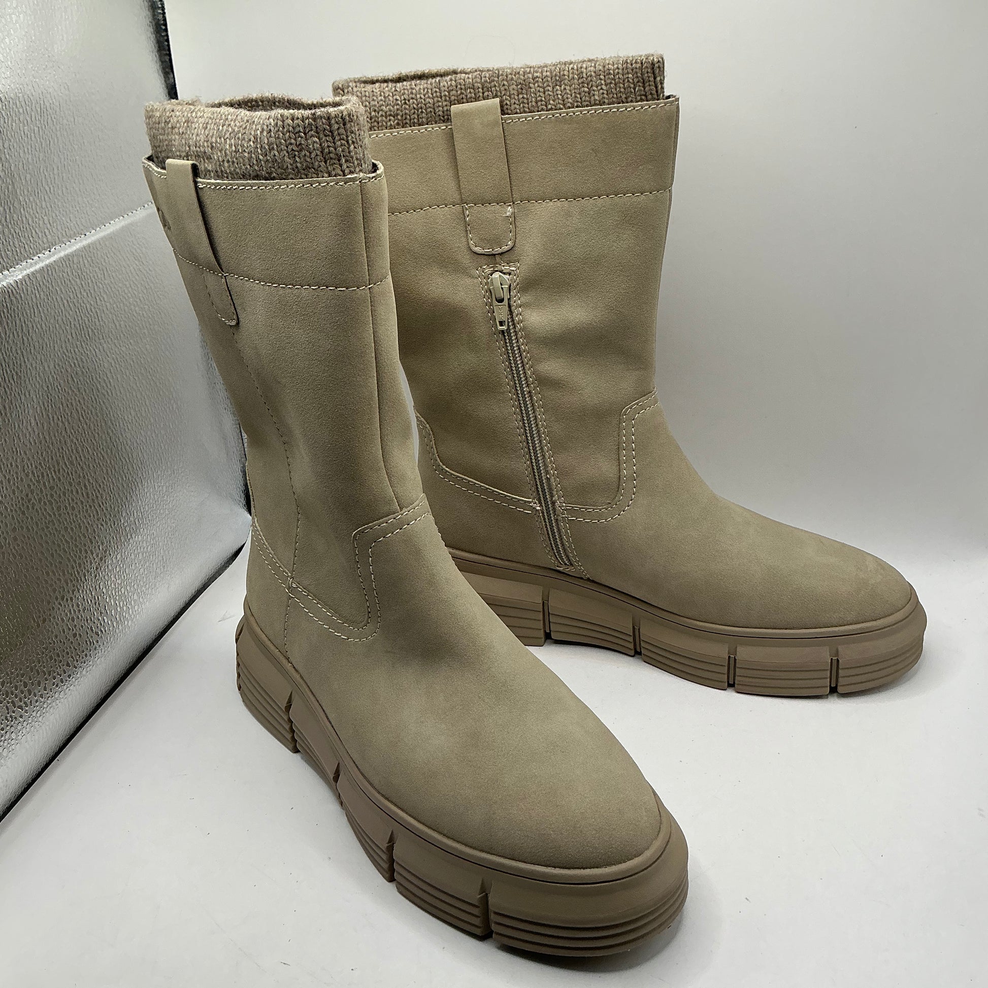 S.Oliver taupe faux suede mid calf boots
