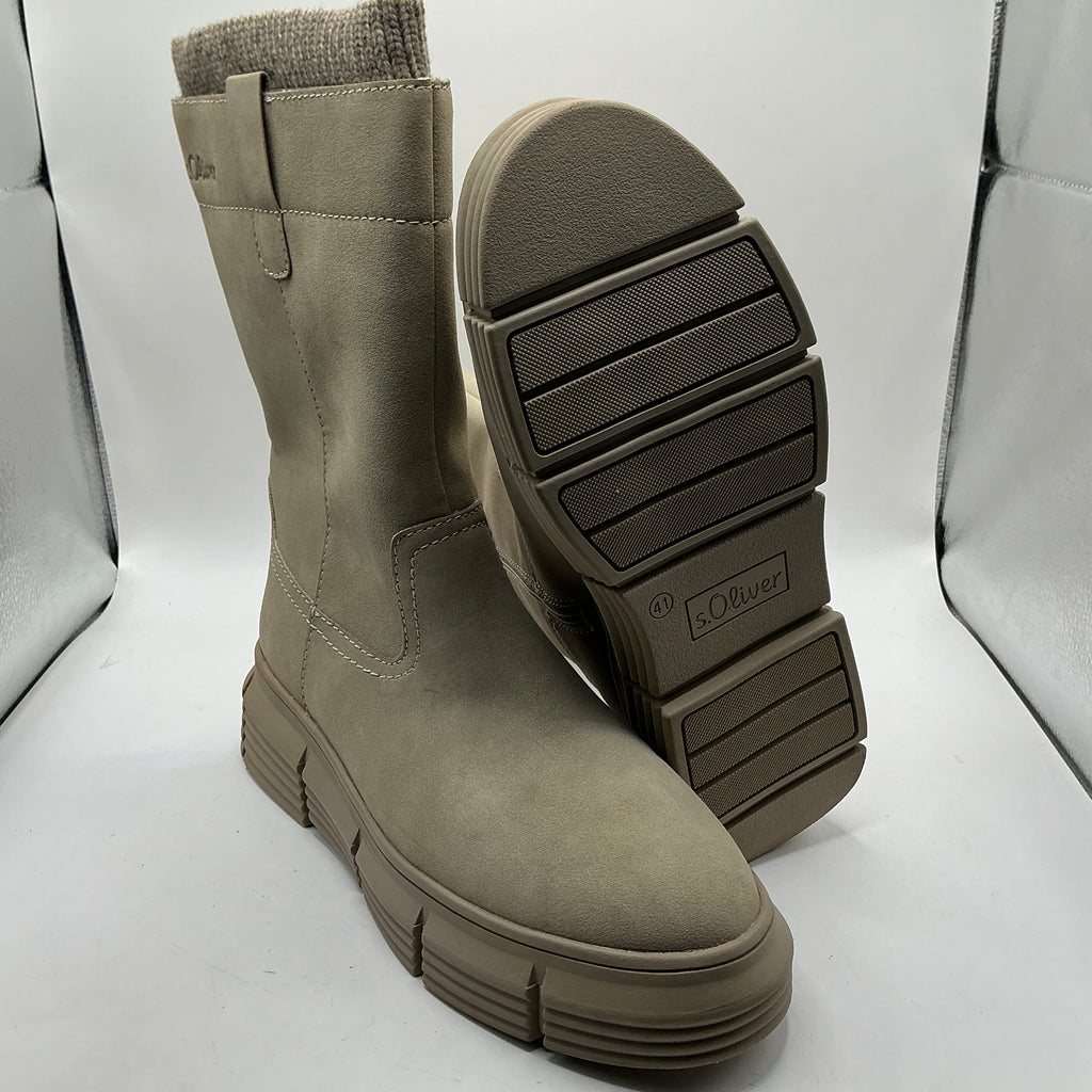 S.Oliver taupe faux suede mid calf boots