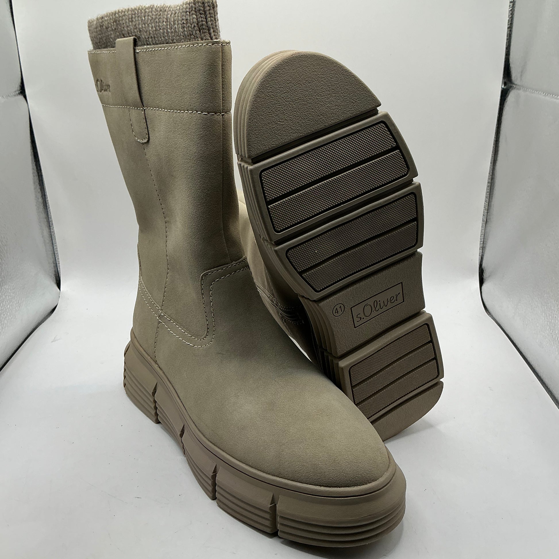 S.Oliver taupe faux suede mid calf boots