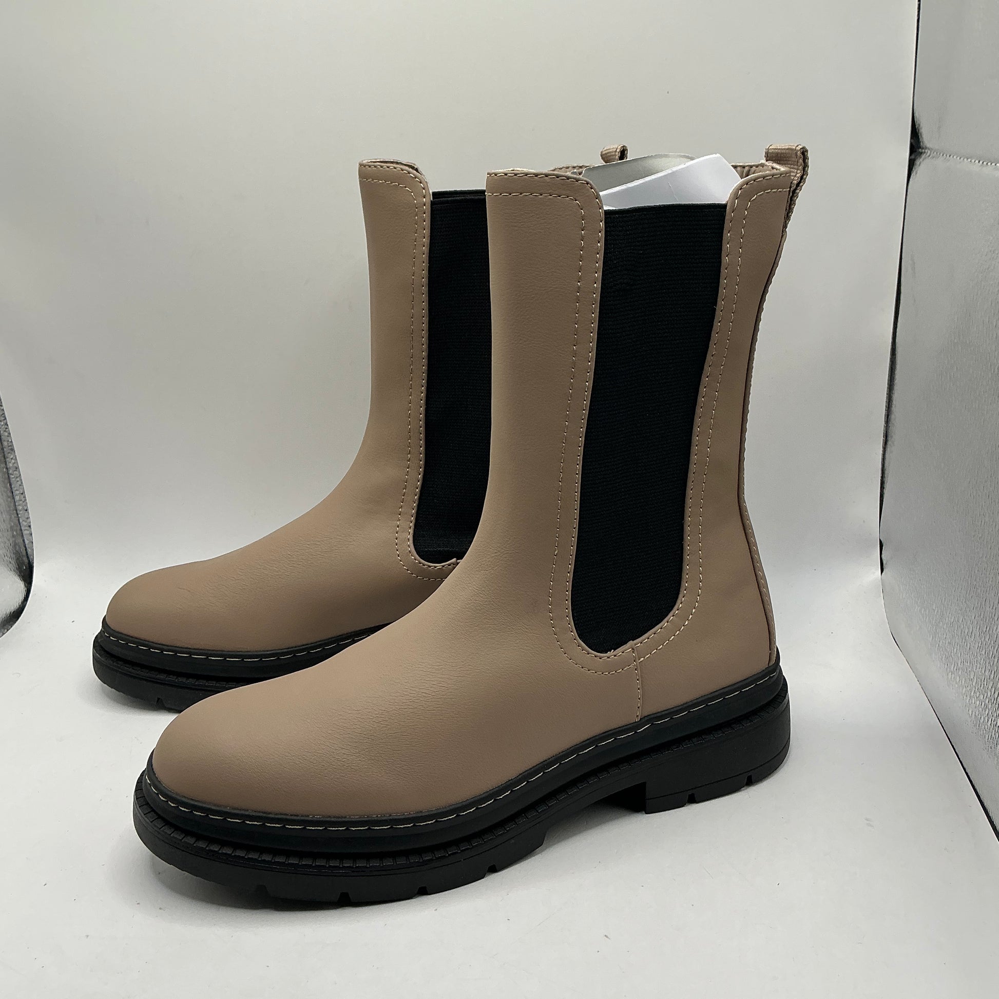 Tamaris beige faux leather long Chelsea boots