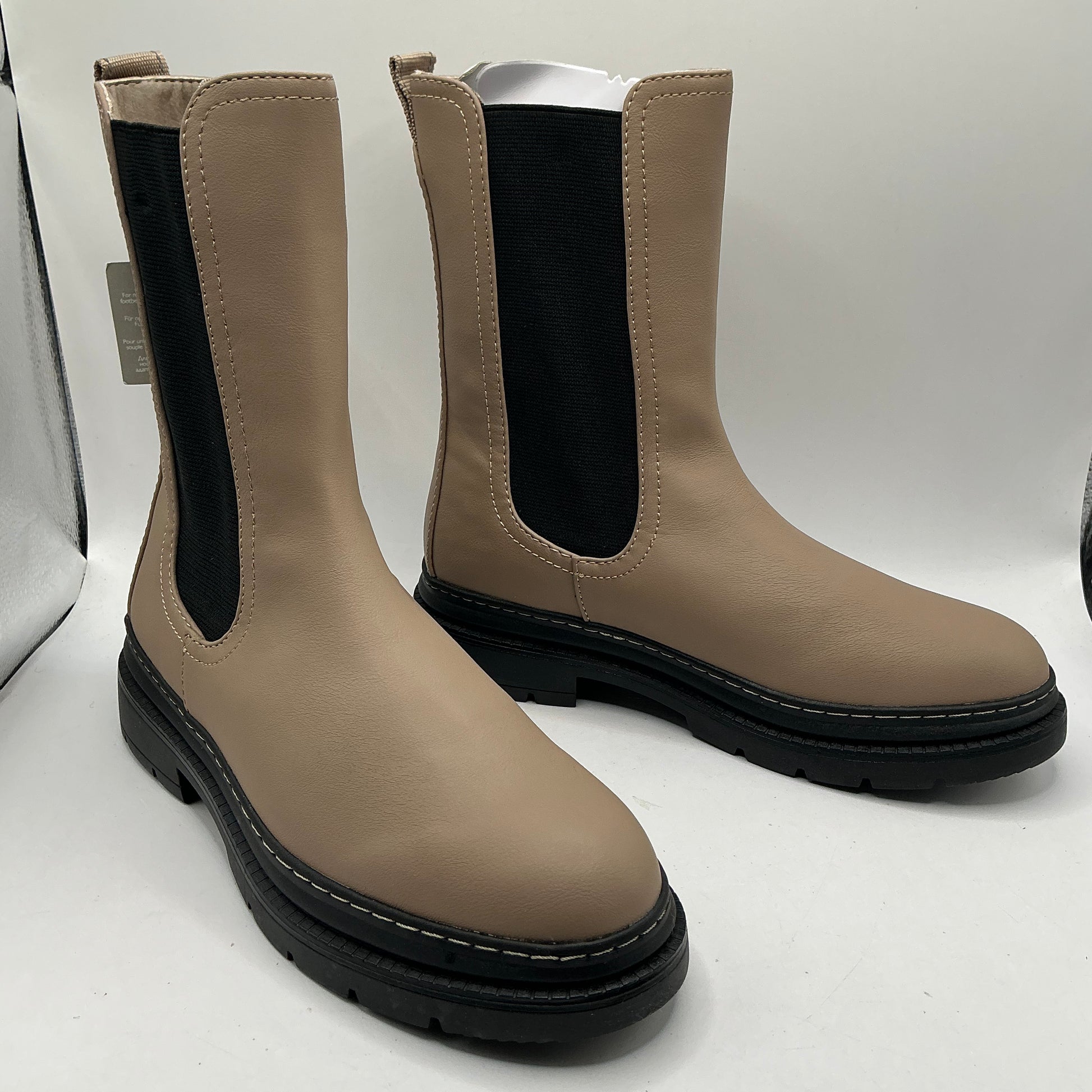 Tamaris beige faux leather long Chelsea boots