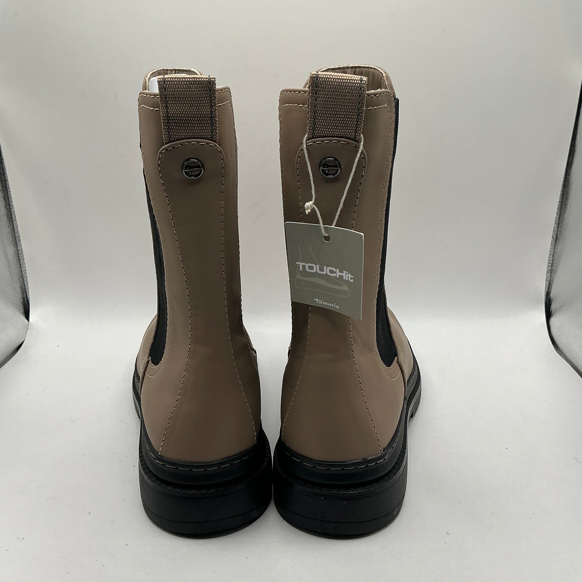 Tamaris beige faux leather long Chelsea boots