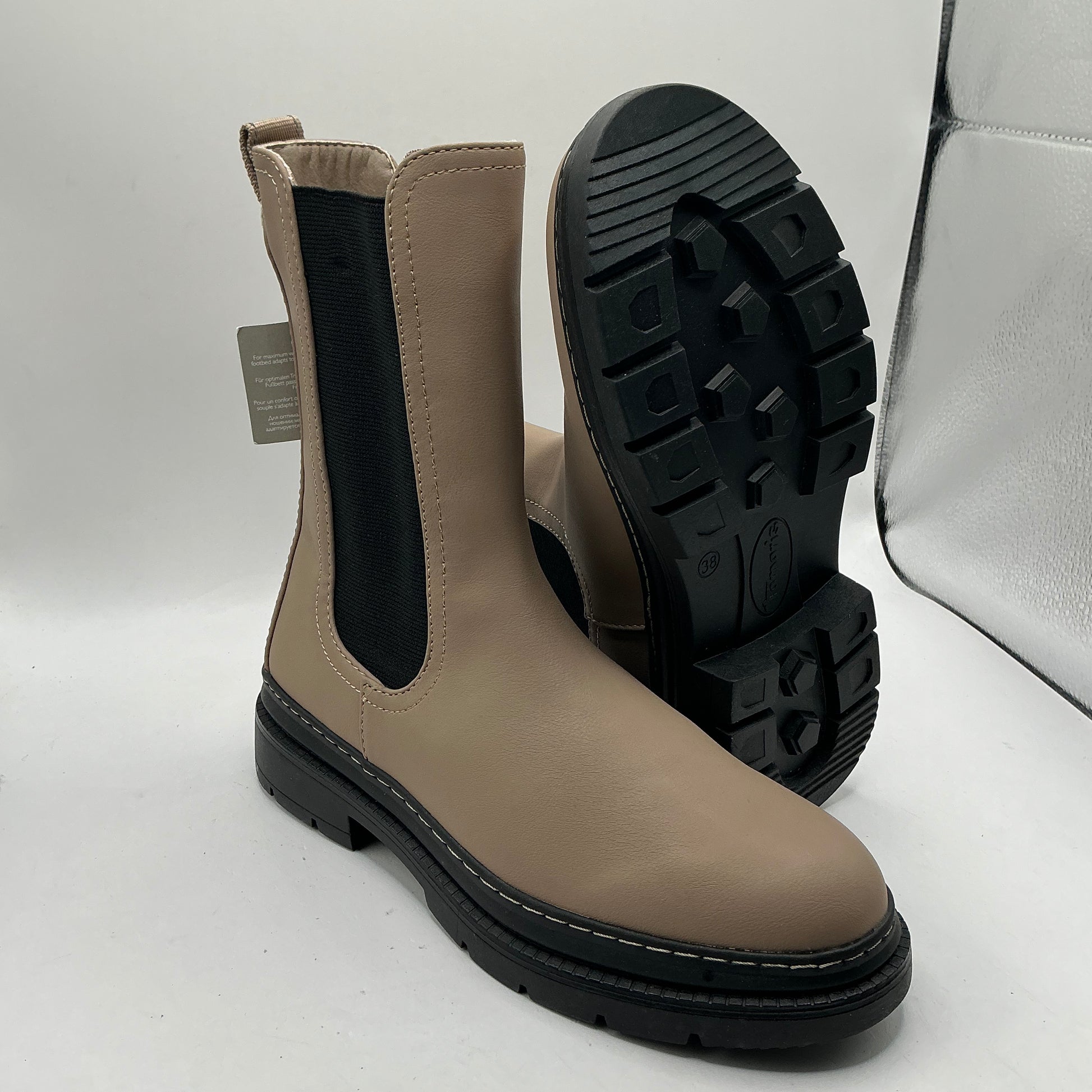 Tamaris beige faux leather long Chelsea boots