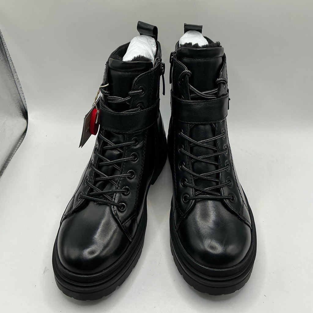 Tamaris black leather ankle boots with ankle strap detail