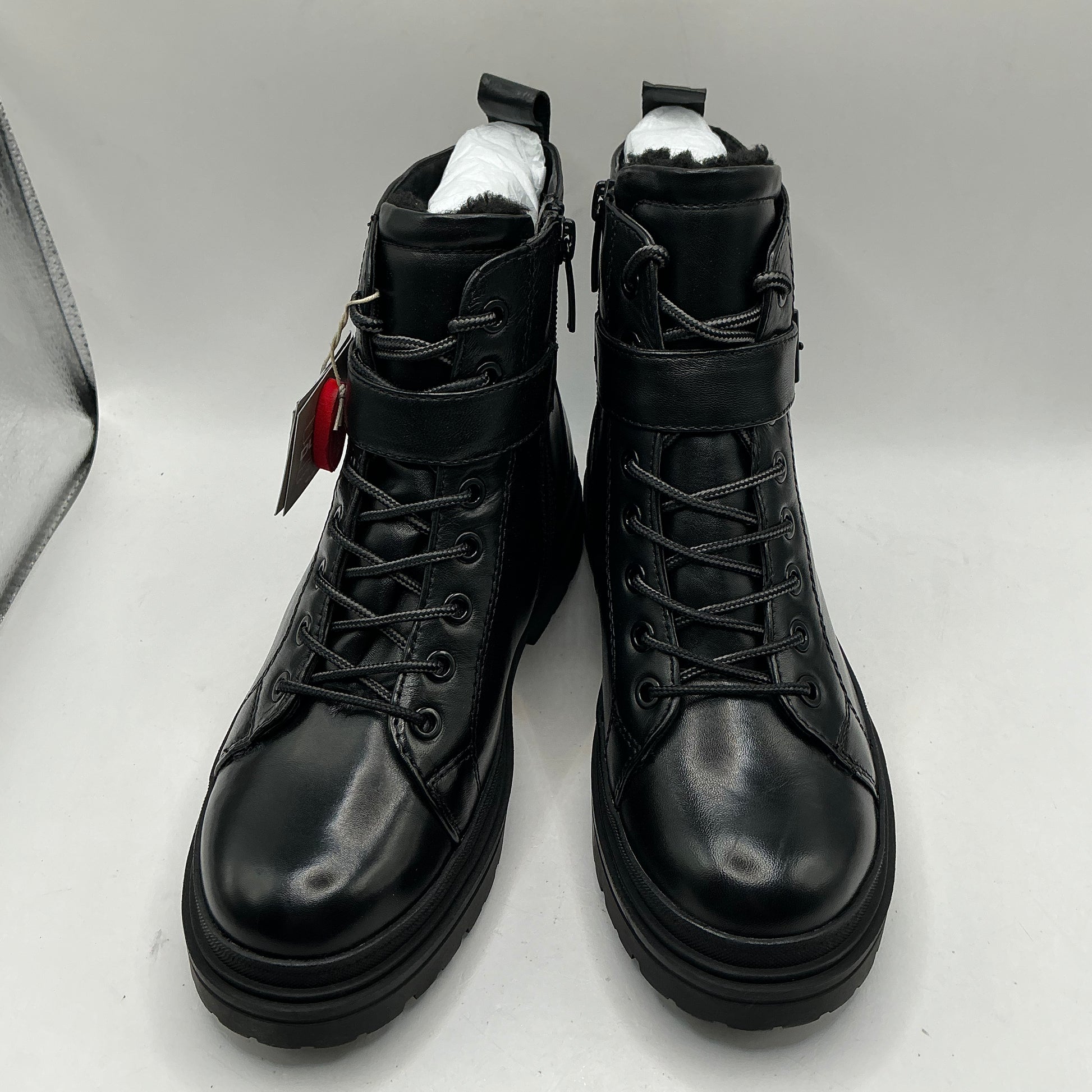 Tamaris black leather ankle boots with ankle strap detail