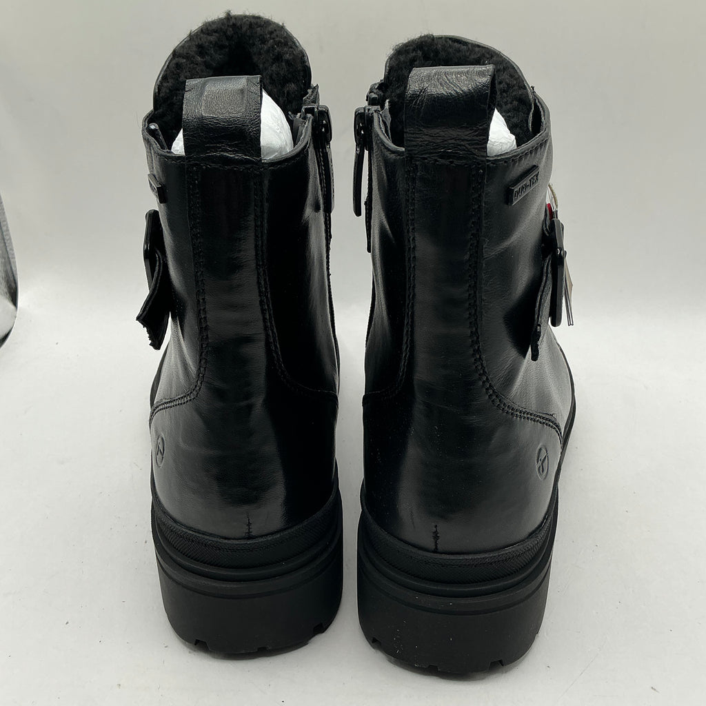 Tamaris black leather ankle boots with ankle strap detail