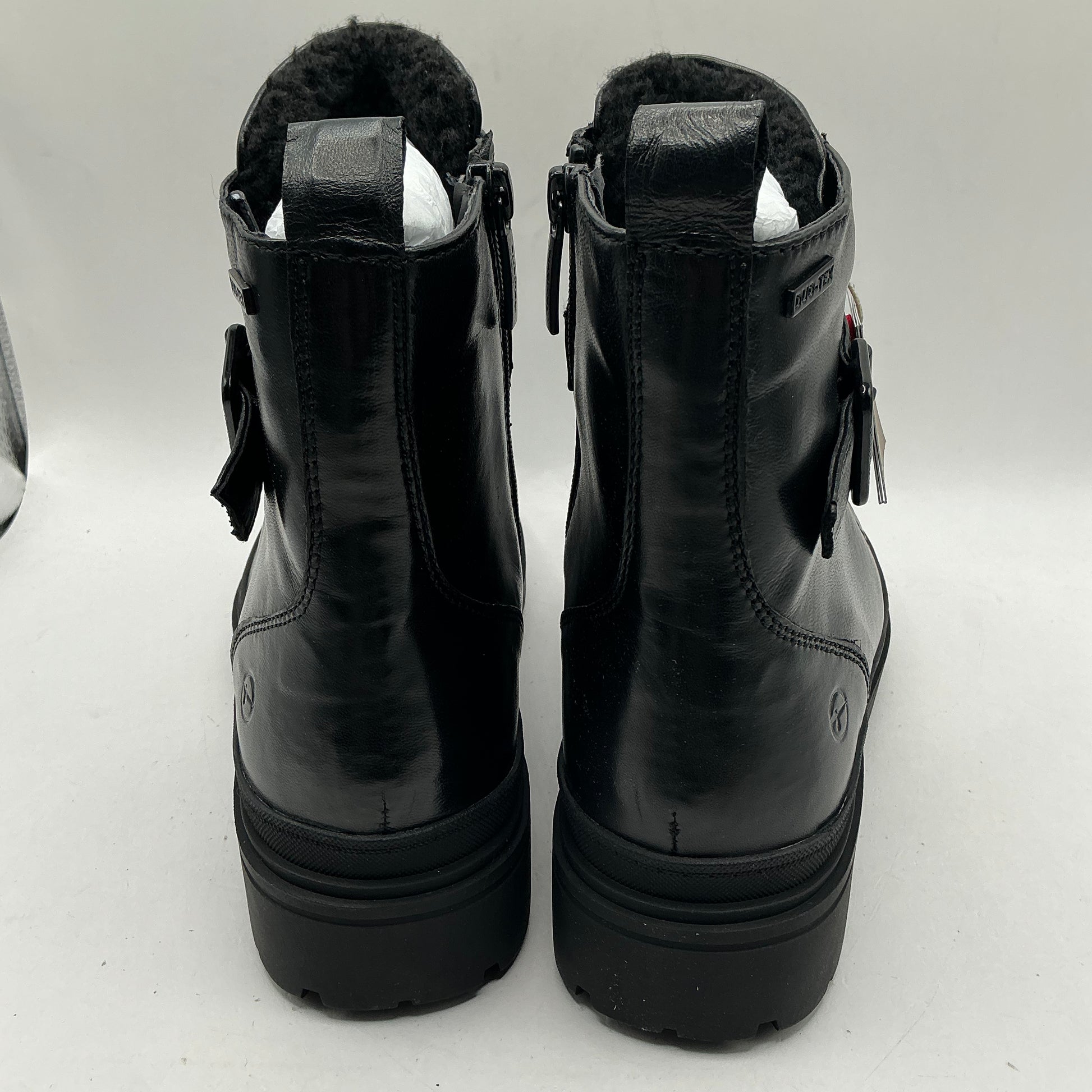 Tamaris black leather ankle boots with ankle strap detail