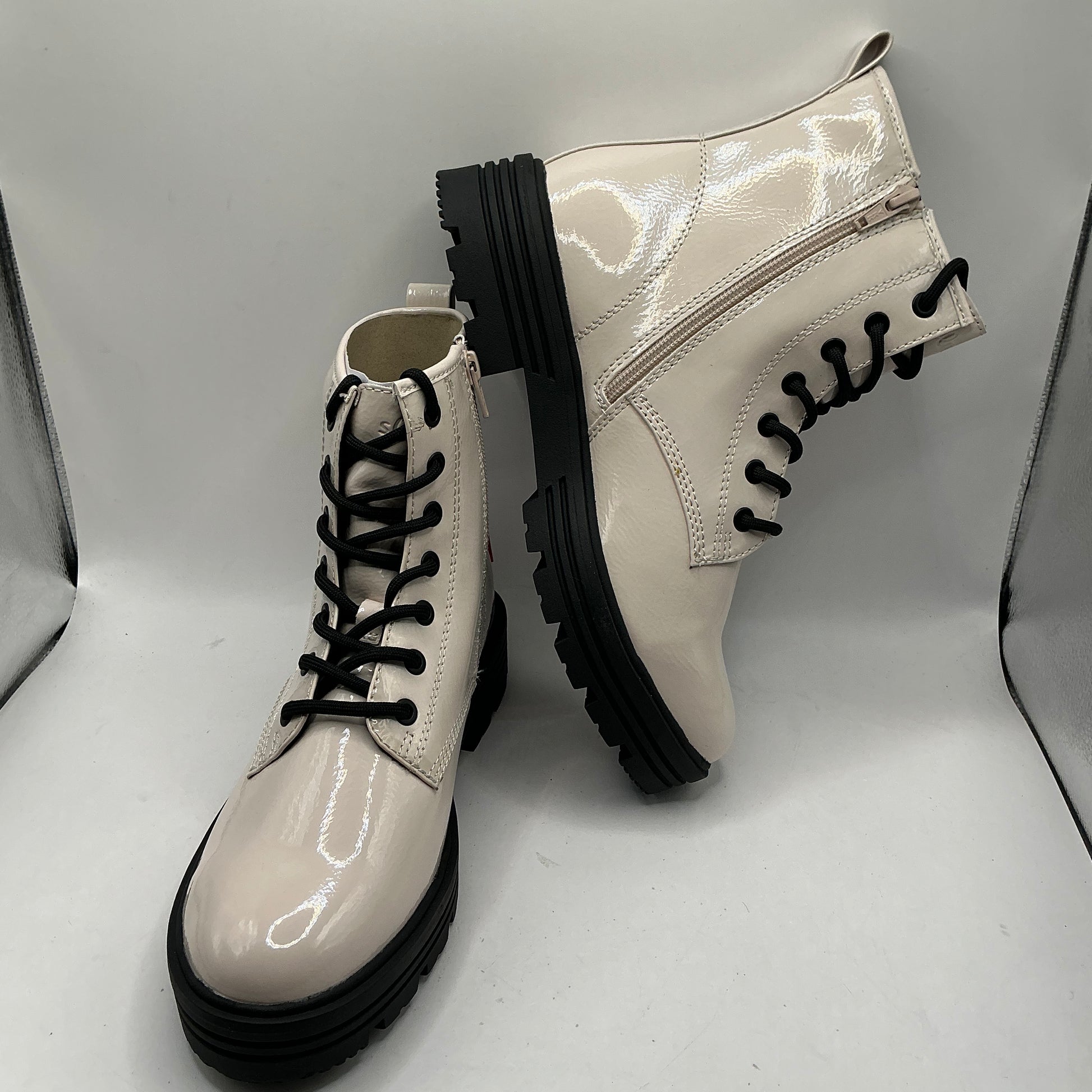 S.Oliver ivory patent ankle boots