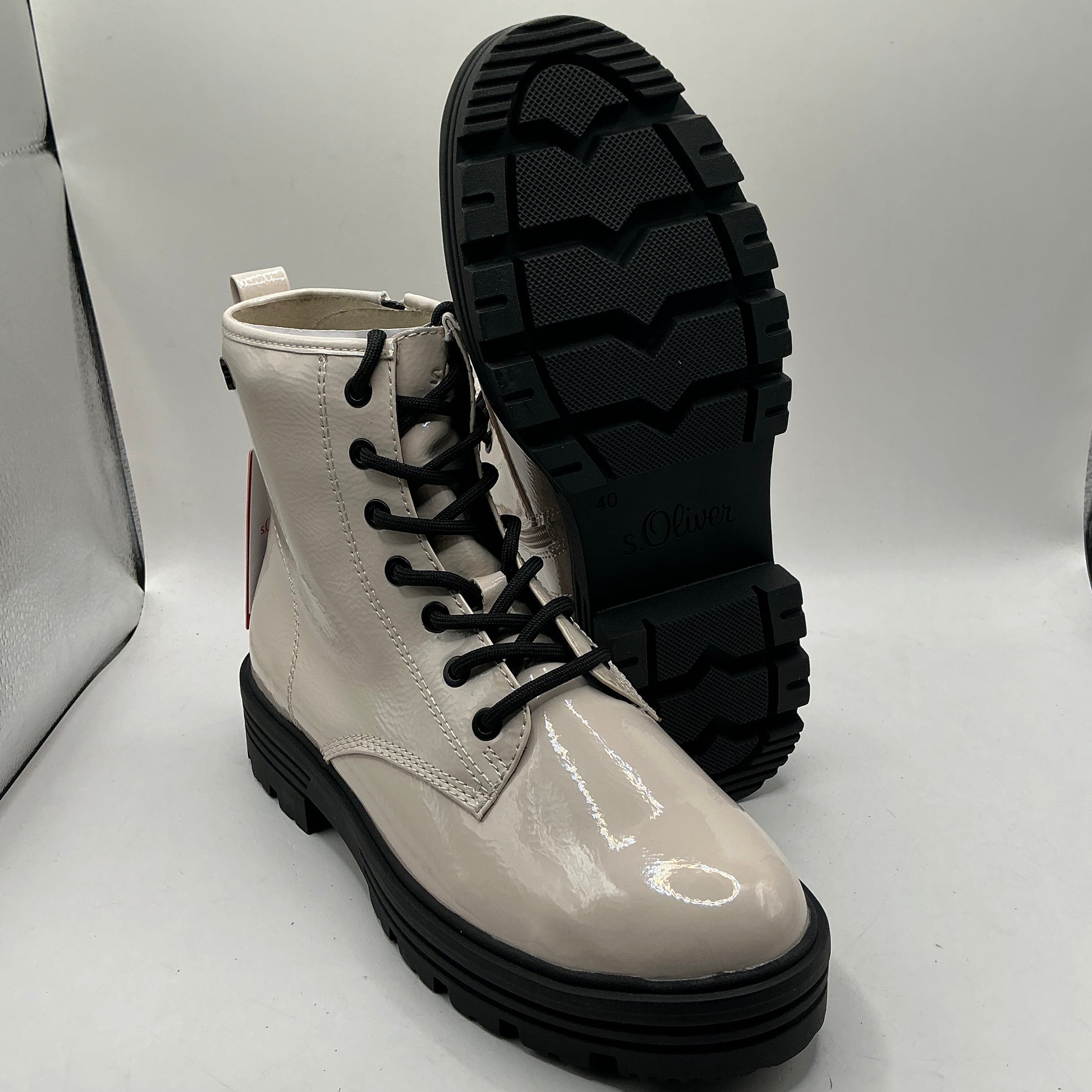 S.Oliver ivory patent ankle boots