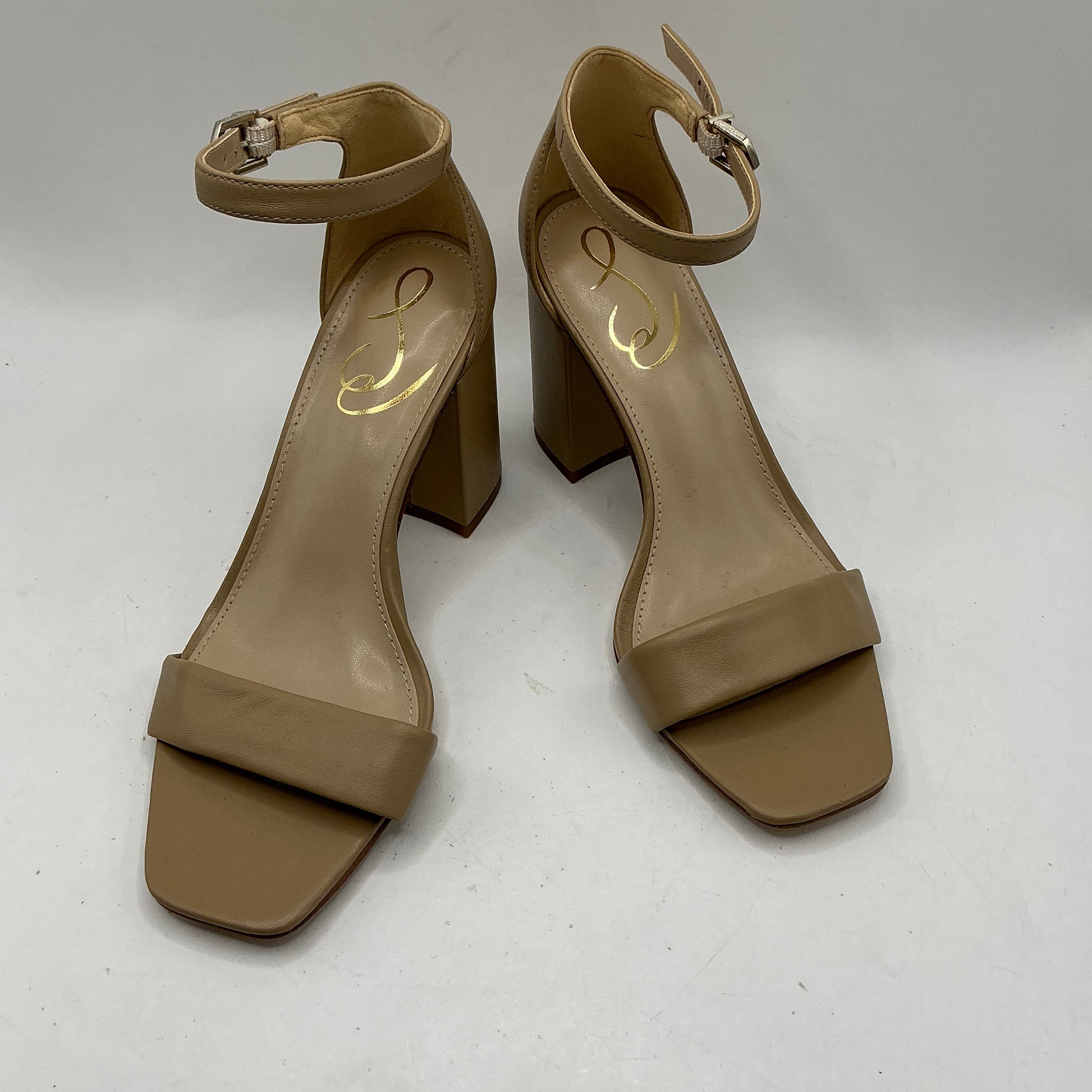 Sam Edelman Yaro Block Heeled Sandals, Beige Soft Leather