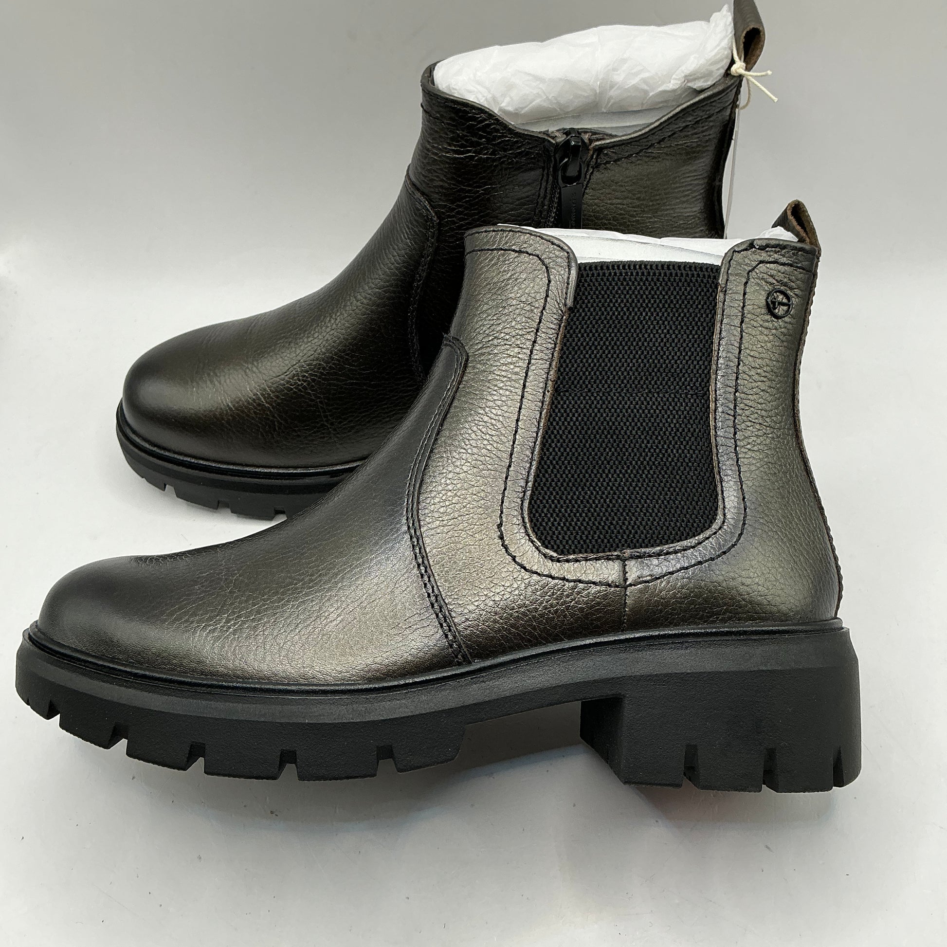 Tamaris comfort pewter leather chunky ankle boots