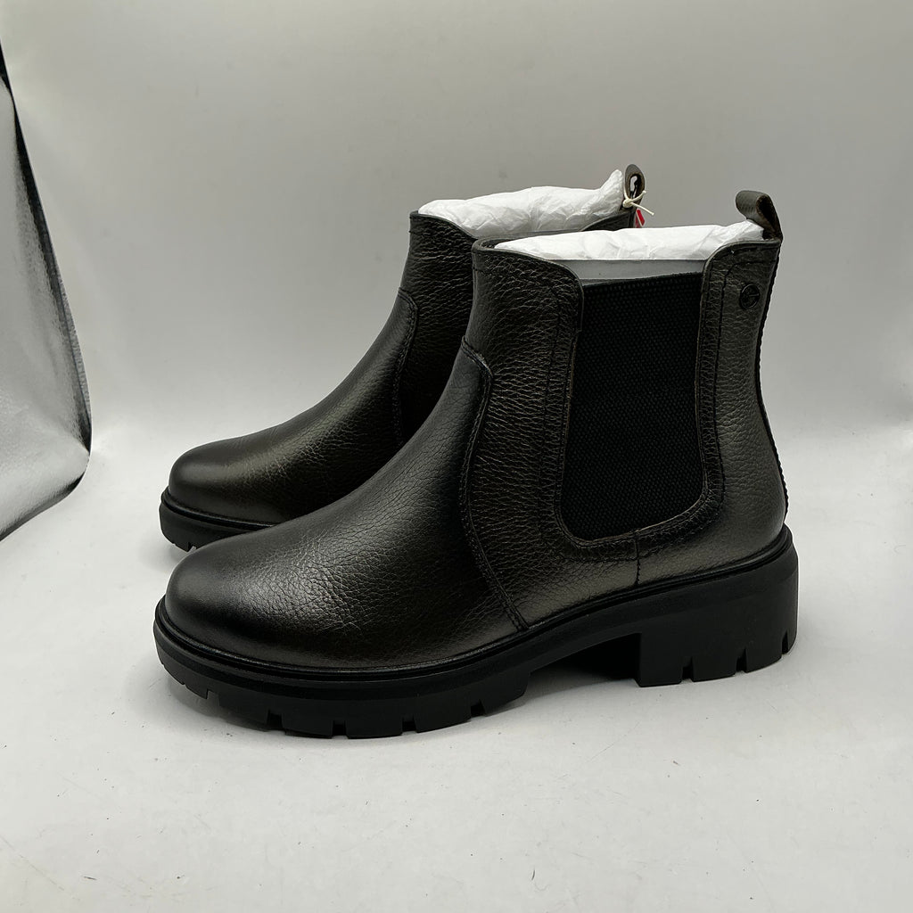 Tamaris comfort pewter leather chunky ankle boots