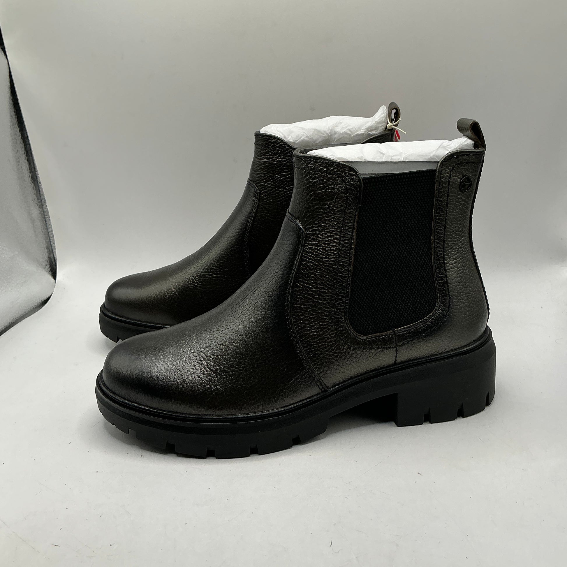 Tamaris comfort pewter leather chunky ankle boots