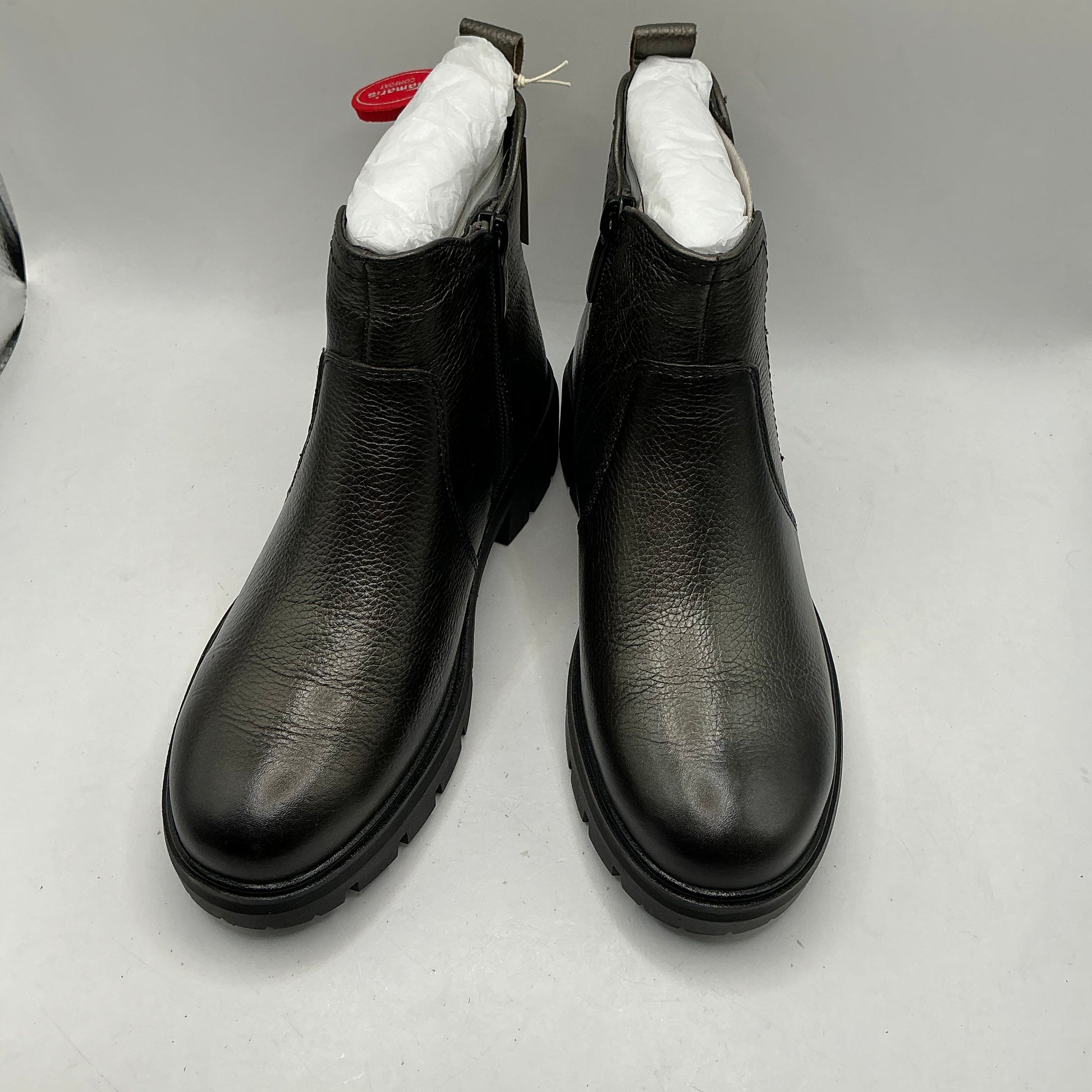 Tamaris comfort pewter leather chunky ankle boots