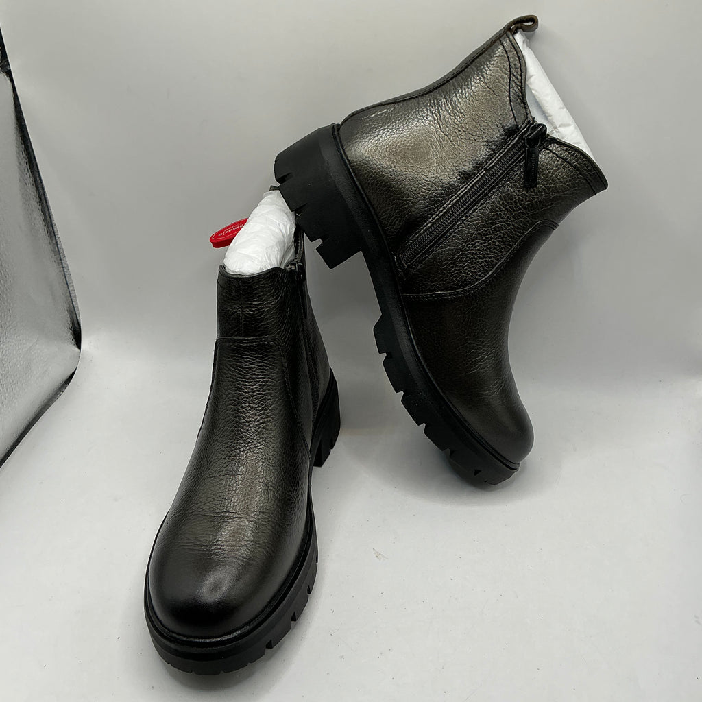 Tamaris comfort pewter leather chunky ankle boots