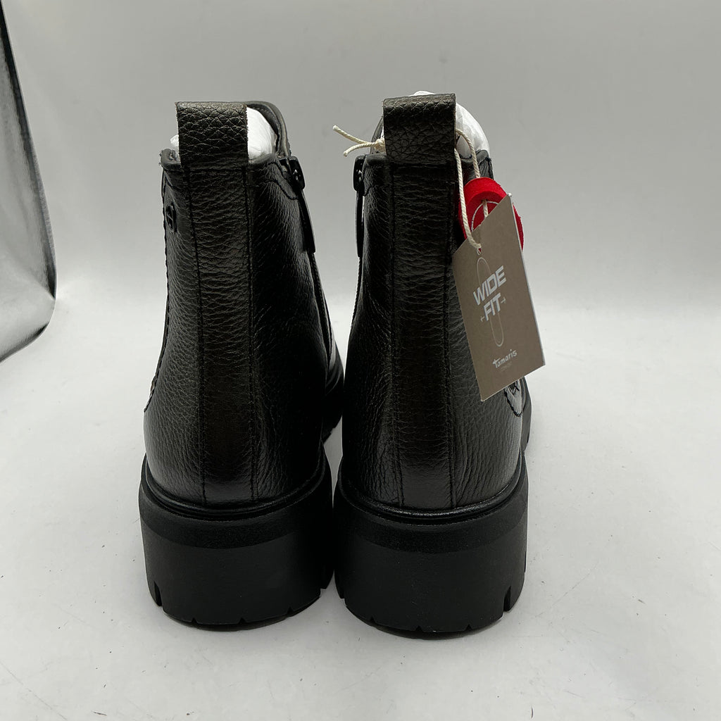 Tamaris comfort pewter leather chunky ankle boots
