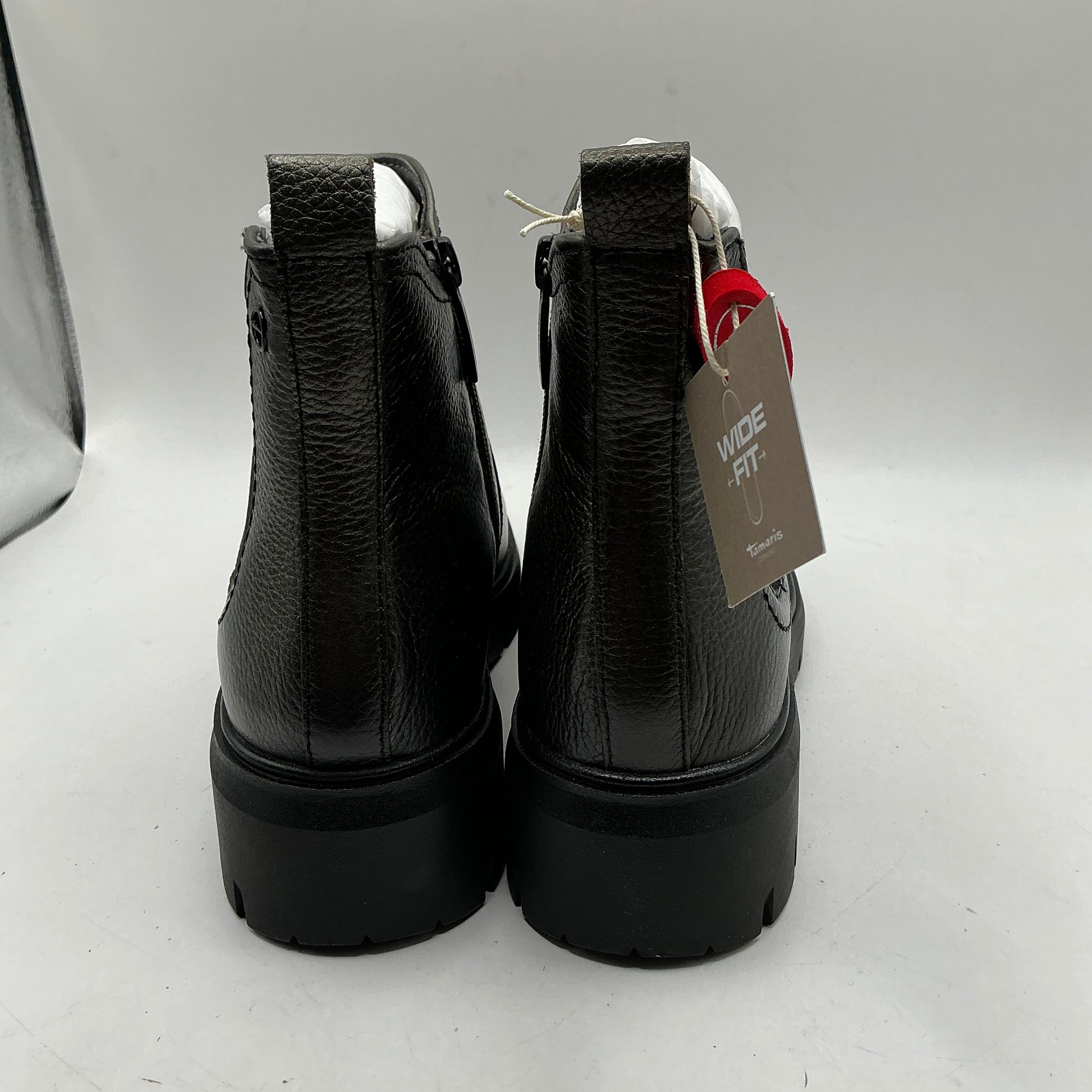 Tamaris comfort pewter leather chunky ankle boots