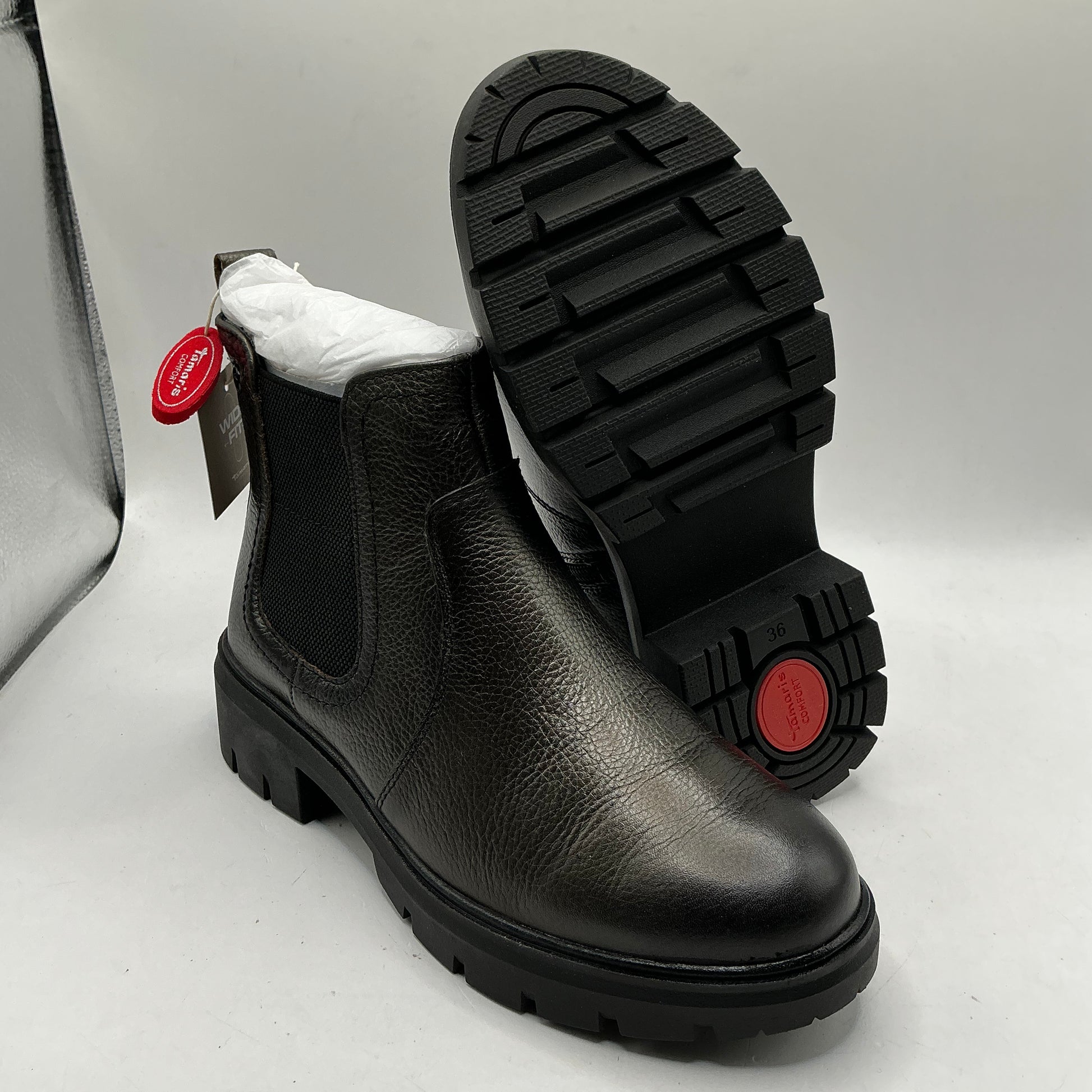 Tamaris comfort pewter leather chunky ankle boots