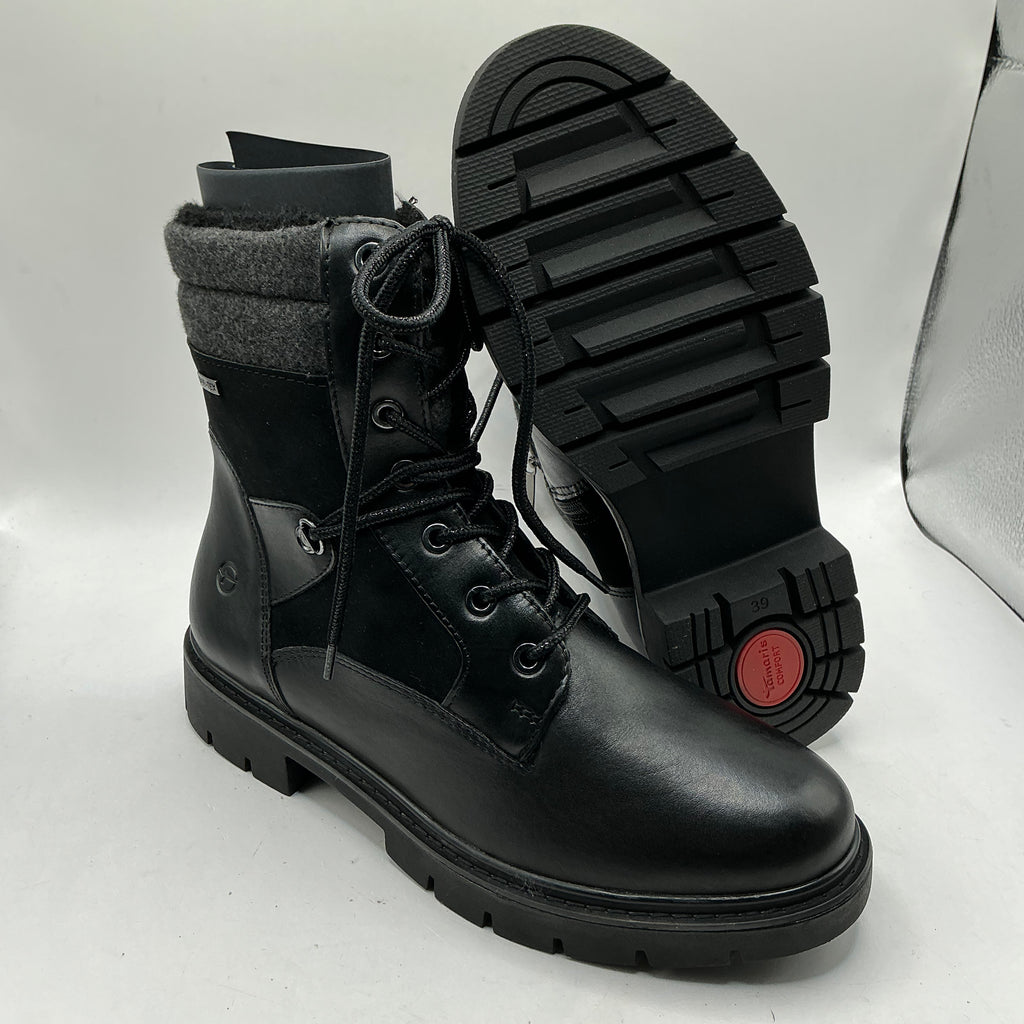 Tamaris comfort woolly lined black leather boots