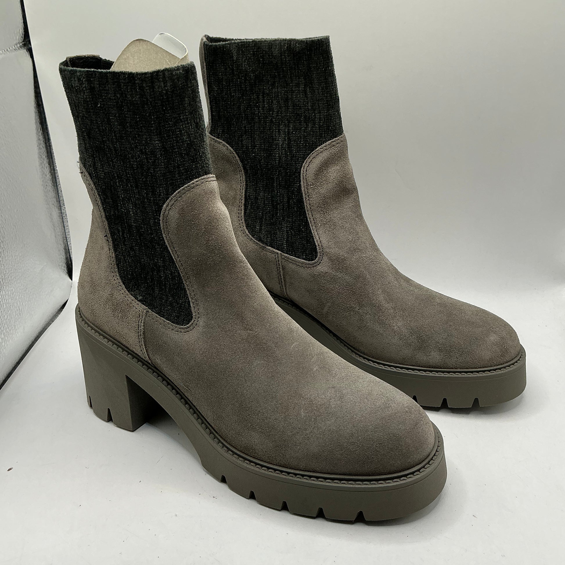 Tamaris comfort chunky grey suede boot with elasticated fabric ankle cuff