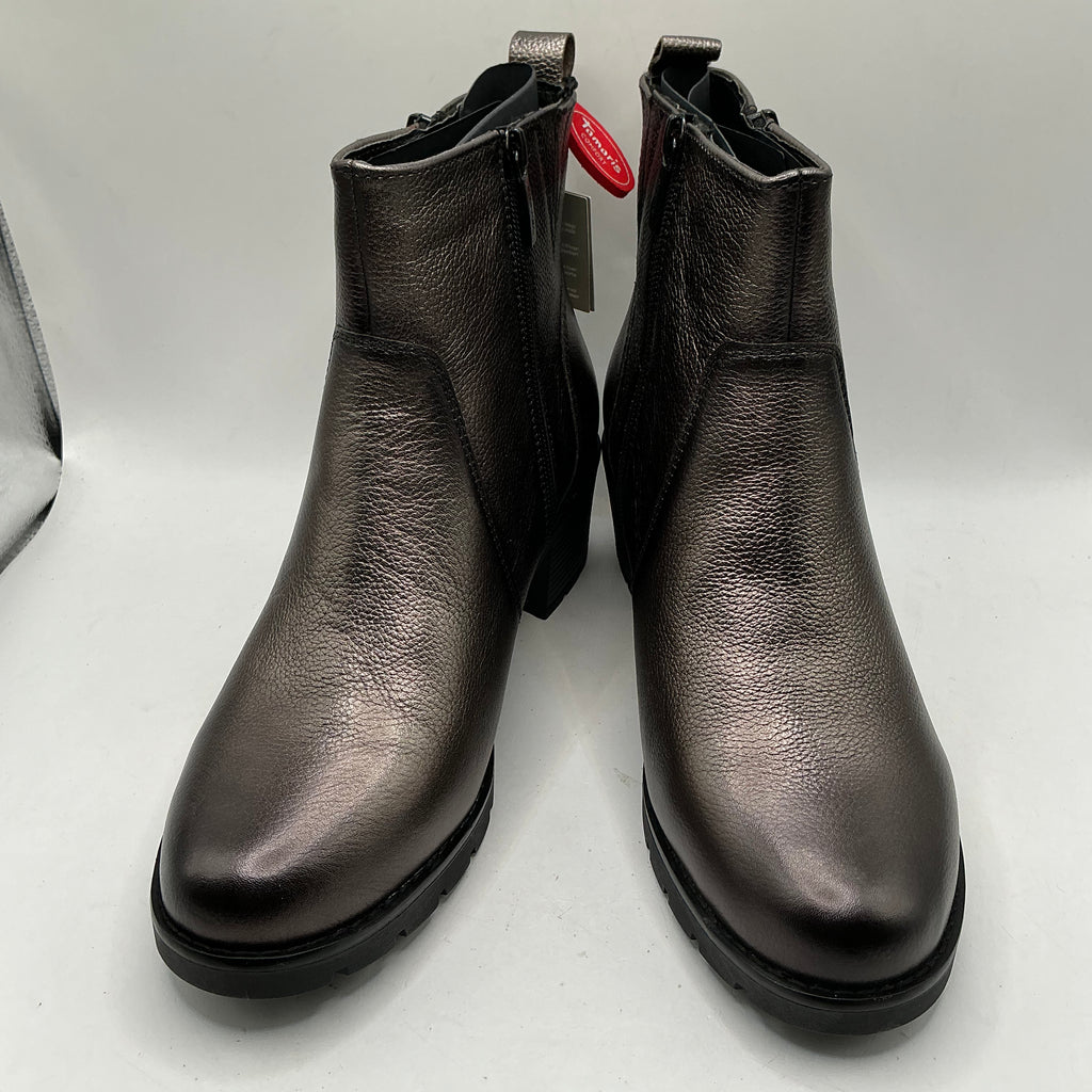 Tamaris comfort pewter mid heel leather ankle boots