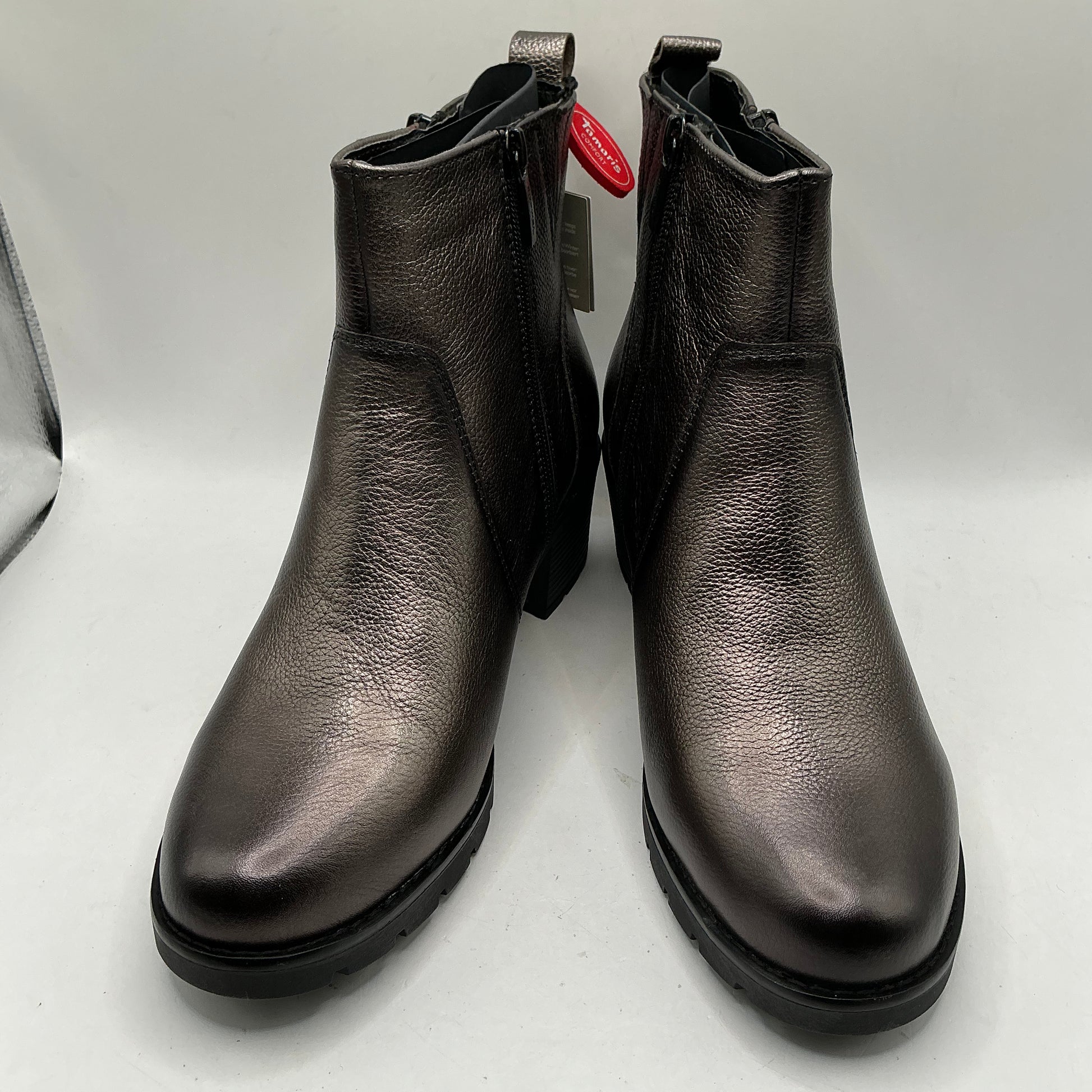 Tamaris comfort pewter mid heel leather ankle boots