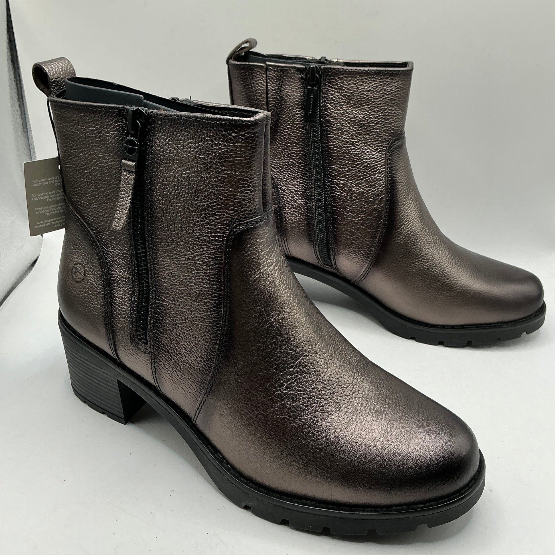 Tamaris comfort pewter mid heel leather ankle boots