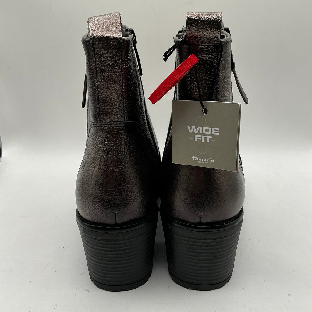 Tamaris comfort pewter mid heel leather ankle boots