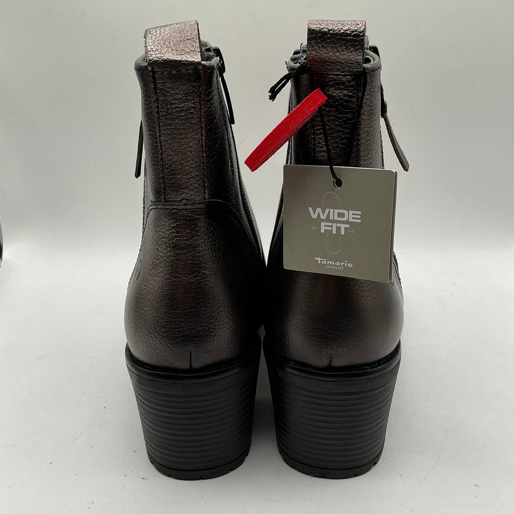 Tamaris comfort pewter mid heel leather ankle boots