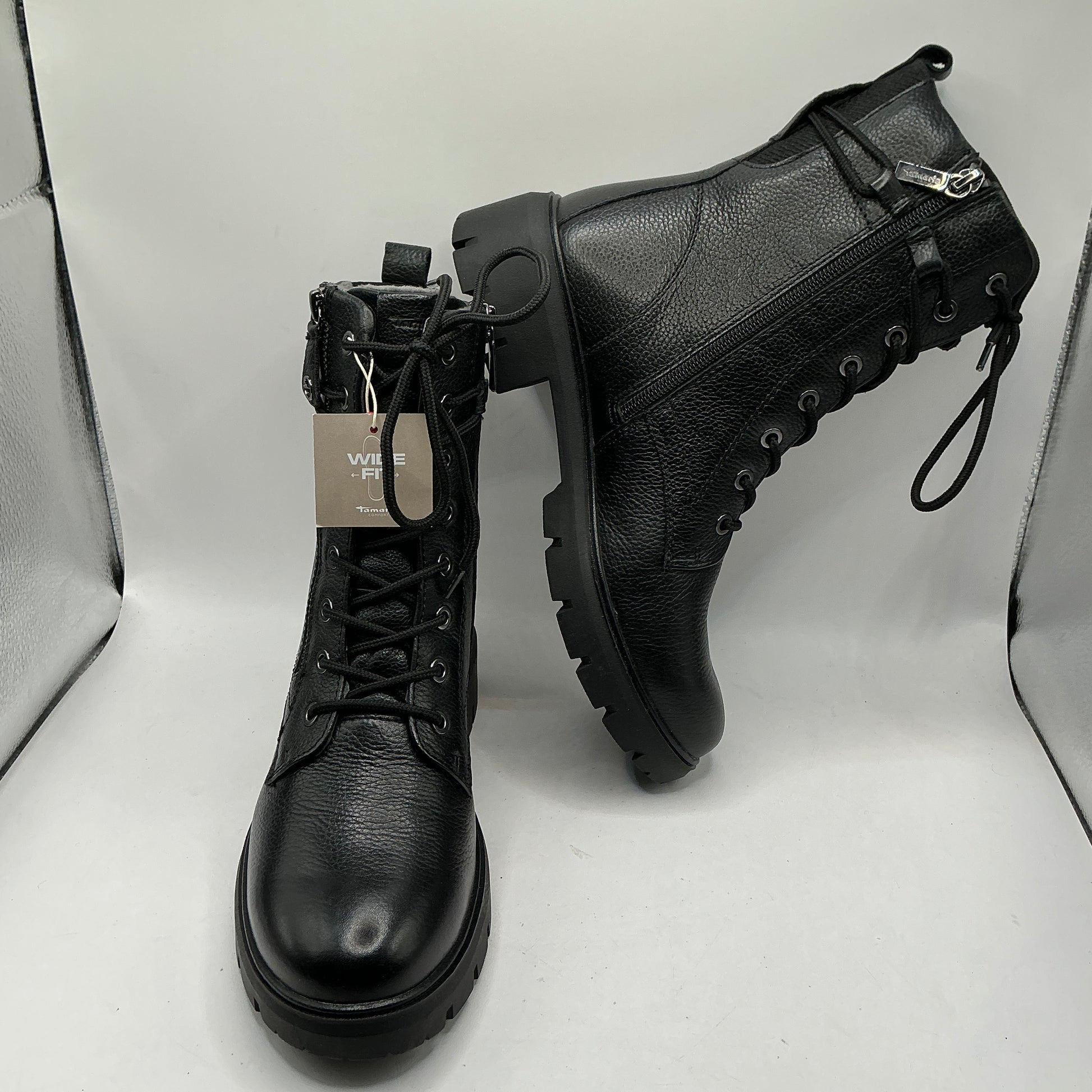 Tamaris comfort black ankle boots with zip and laces