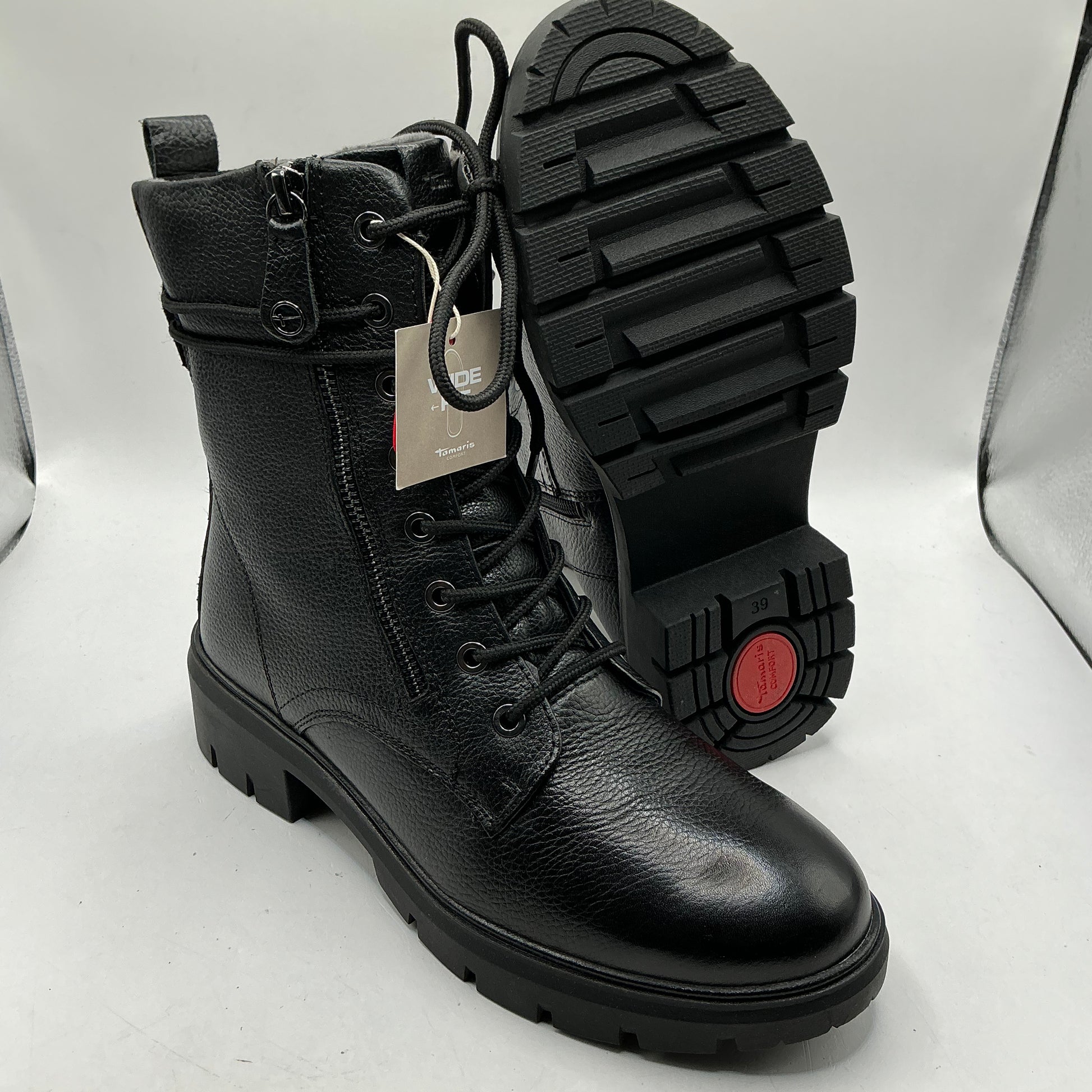 Tamaris comfort black ankle boots with zip and laces