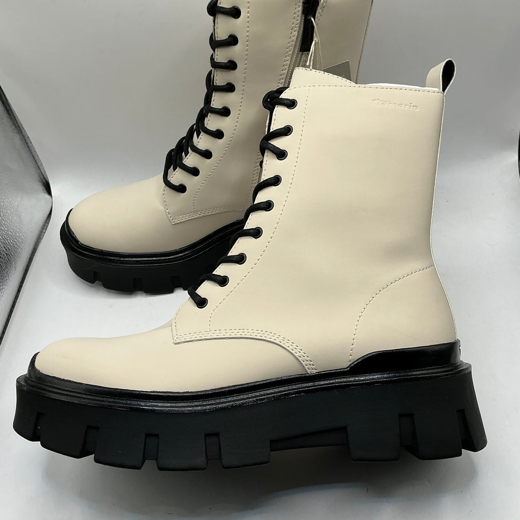 Tamaris faux leather chunky ivory boots