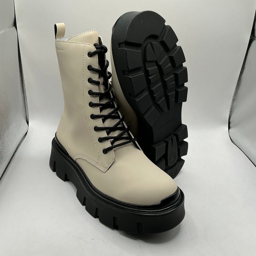 Tamaris faux leather chunky ivory boots