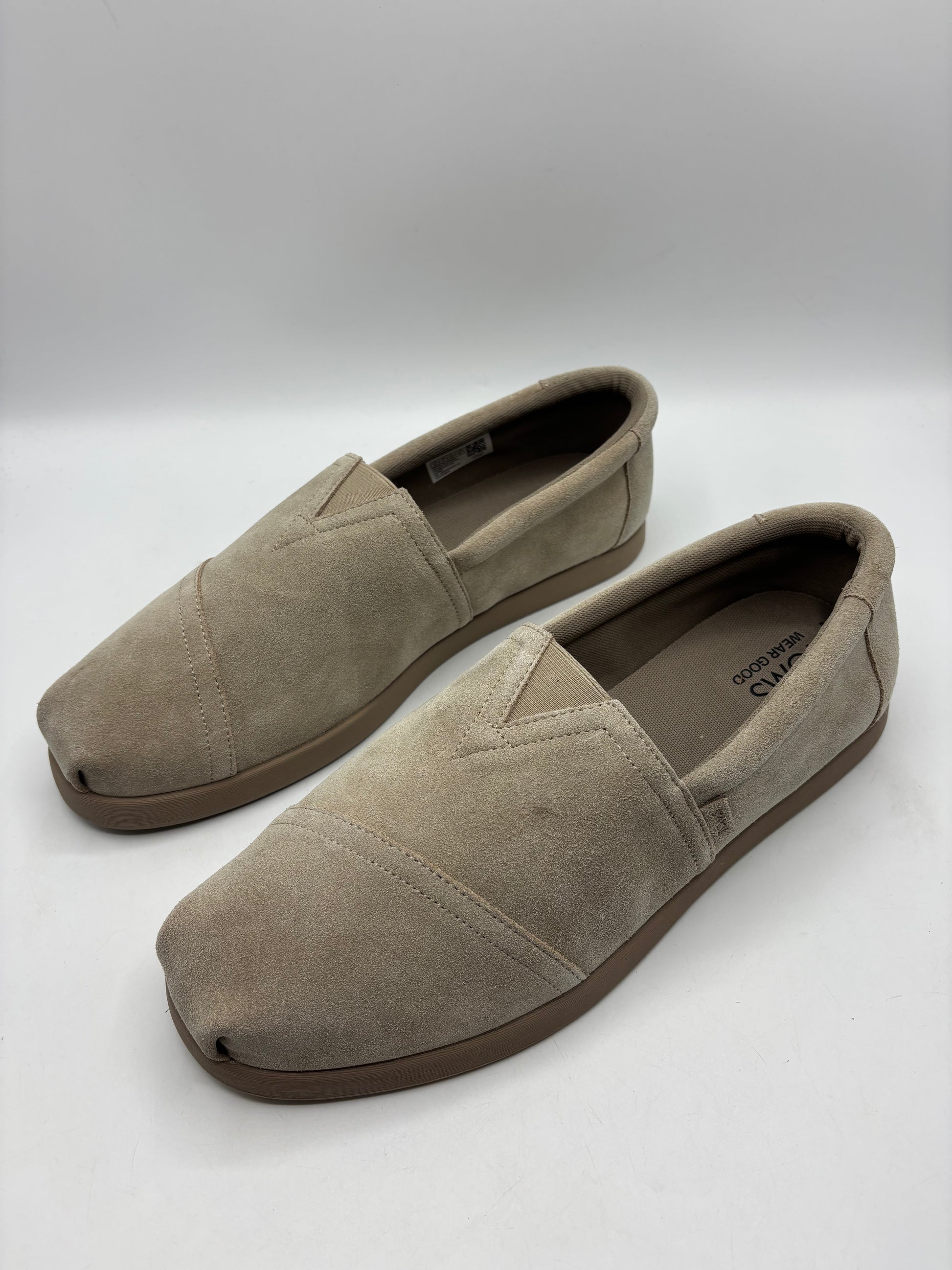 Toms men’s taupe distressed leather suede slip on shoes, sizes 11