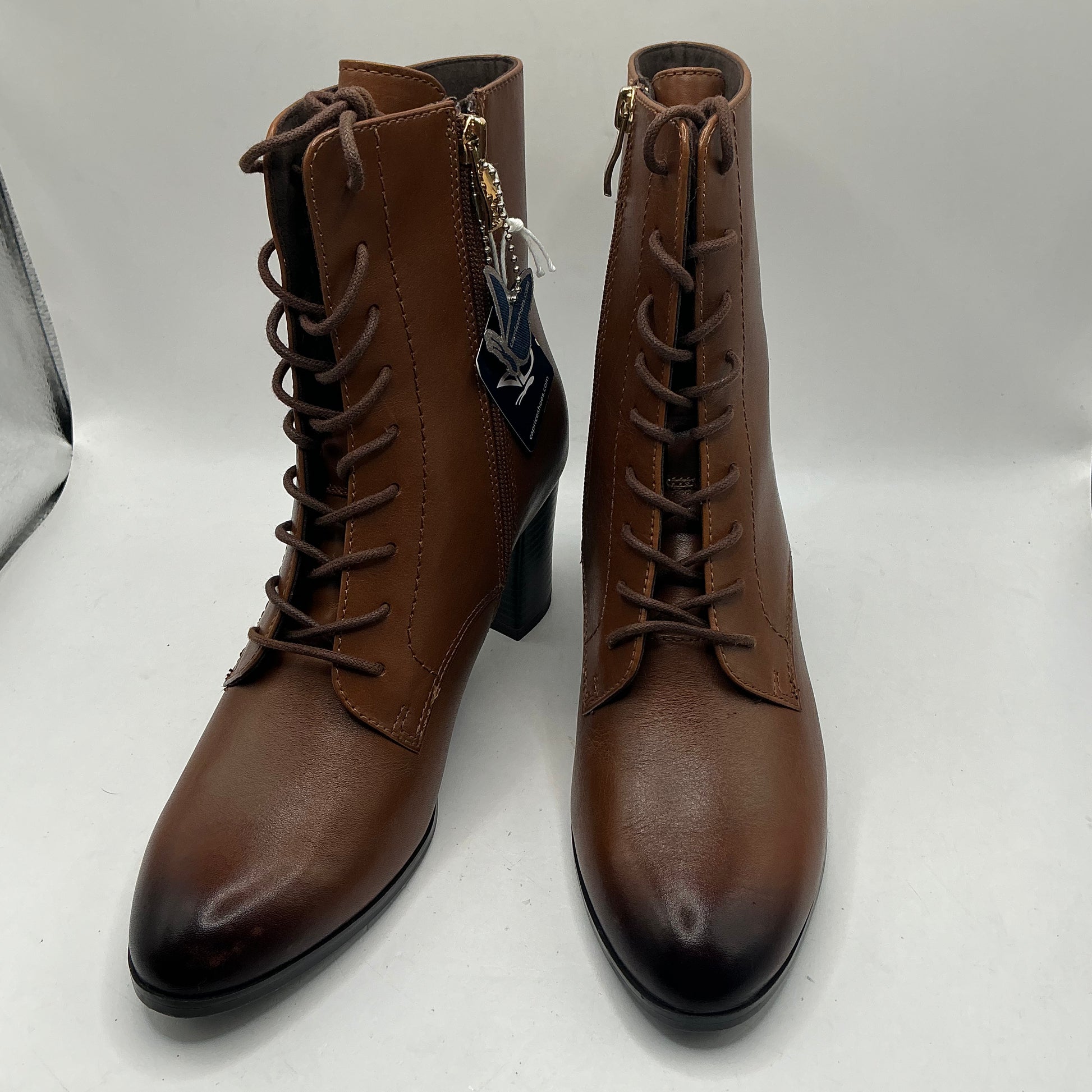 Caprice Cognac leather ankle boots