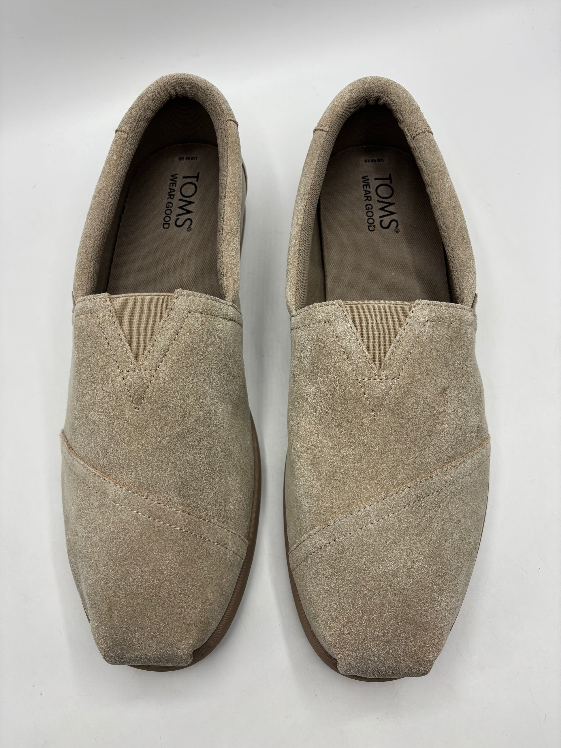 Toms men’s taupe distressed leather suede slip on shoes, sizes 11