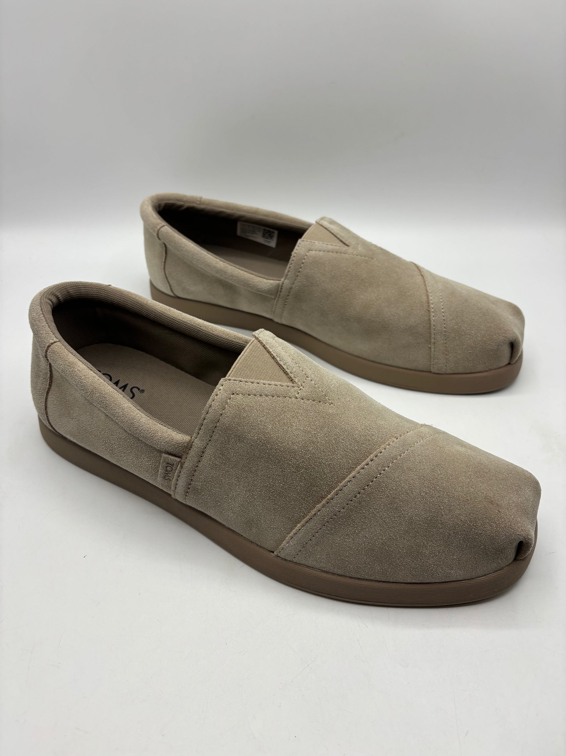 Toms men’s taupe distressed leather suede slip on shoes, sizes 11